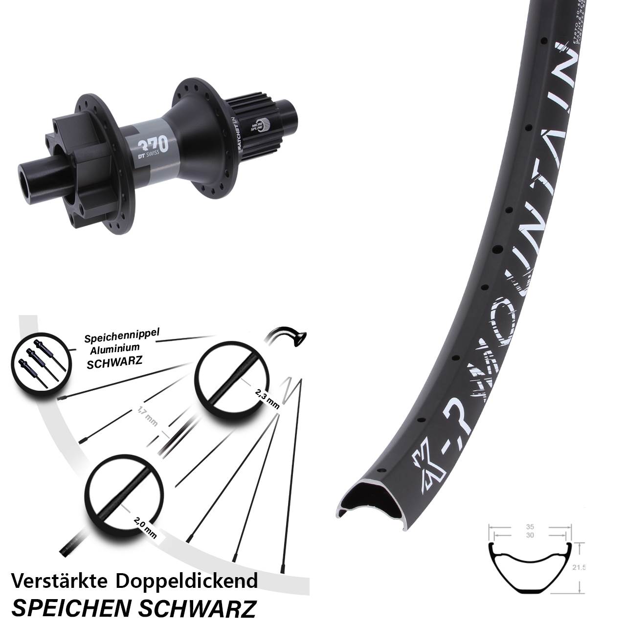 29 Zoll KX-R Mountain DT Swiss 370 Hinterrad 6-Loch 12x142 Micro Spline