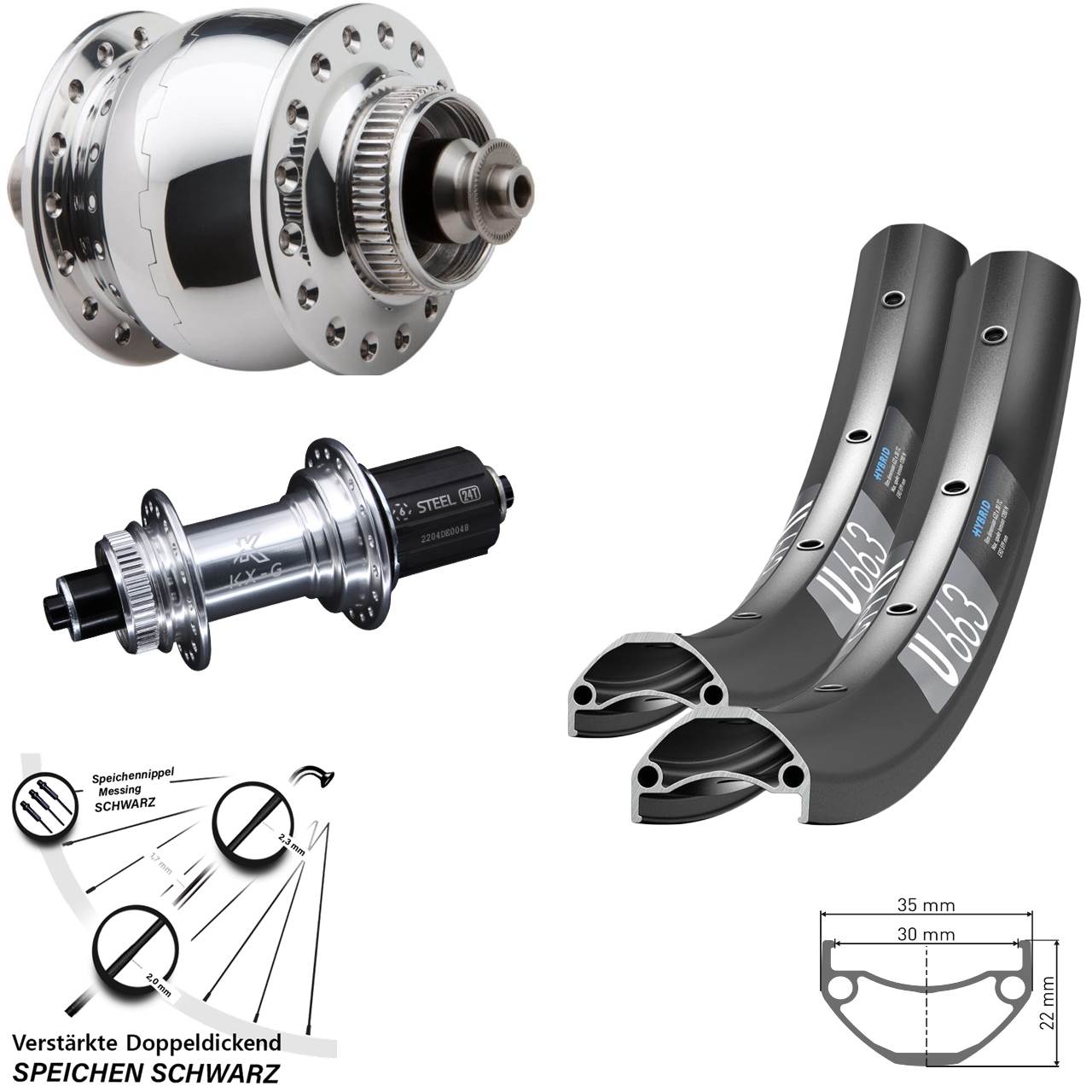 Centerlock Laufradsatz QR 29 Zoll DT Swiss U663 KX-GS verstärkt SON 28 poliert 8-12 fach