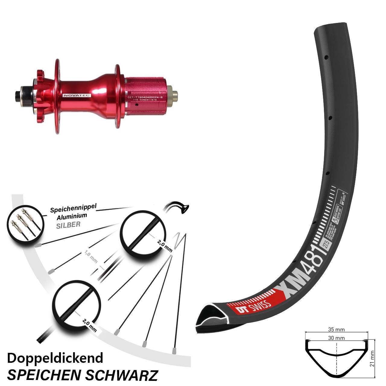 6-Loch Hinterrad 27,5 Zoll DT Swiss XM 481 Novatec D792 8-12 fach QR