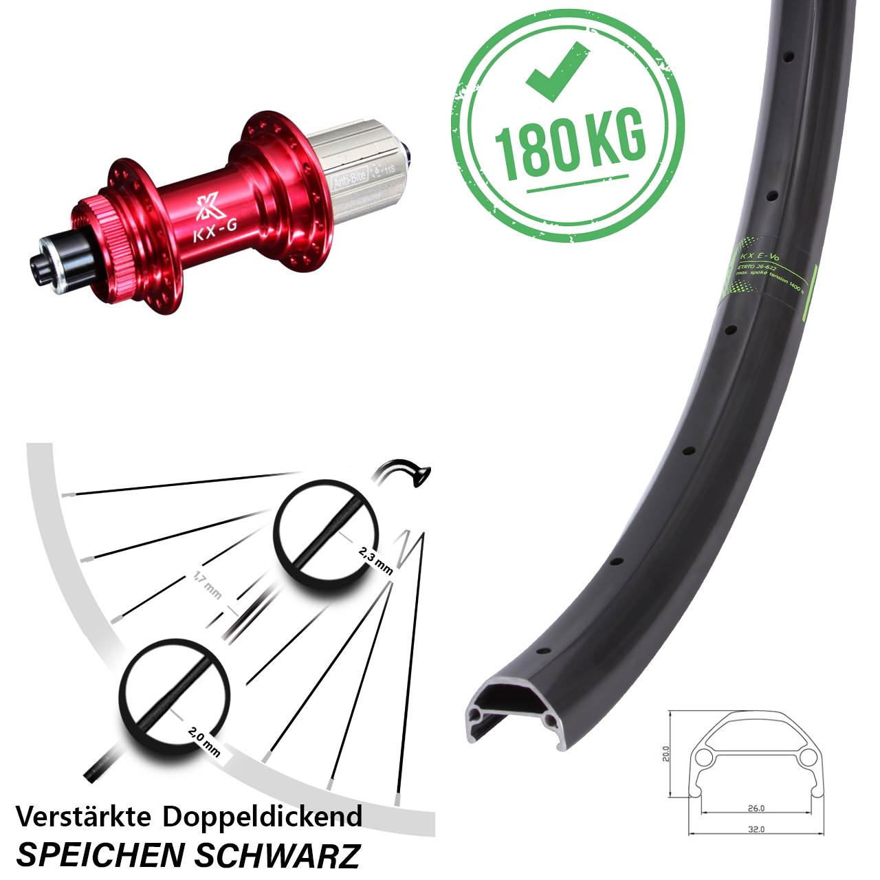 KX-G rot 29 Zoll Evo Disc Hinterrad für Schnellspanner 8-12 fach