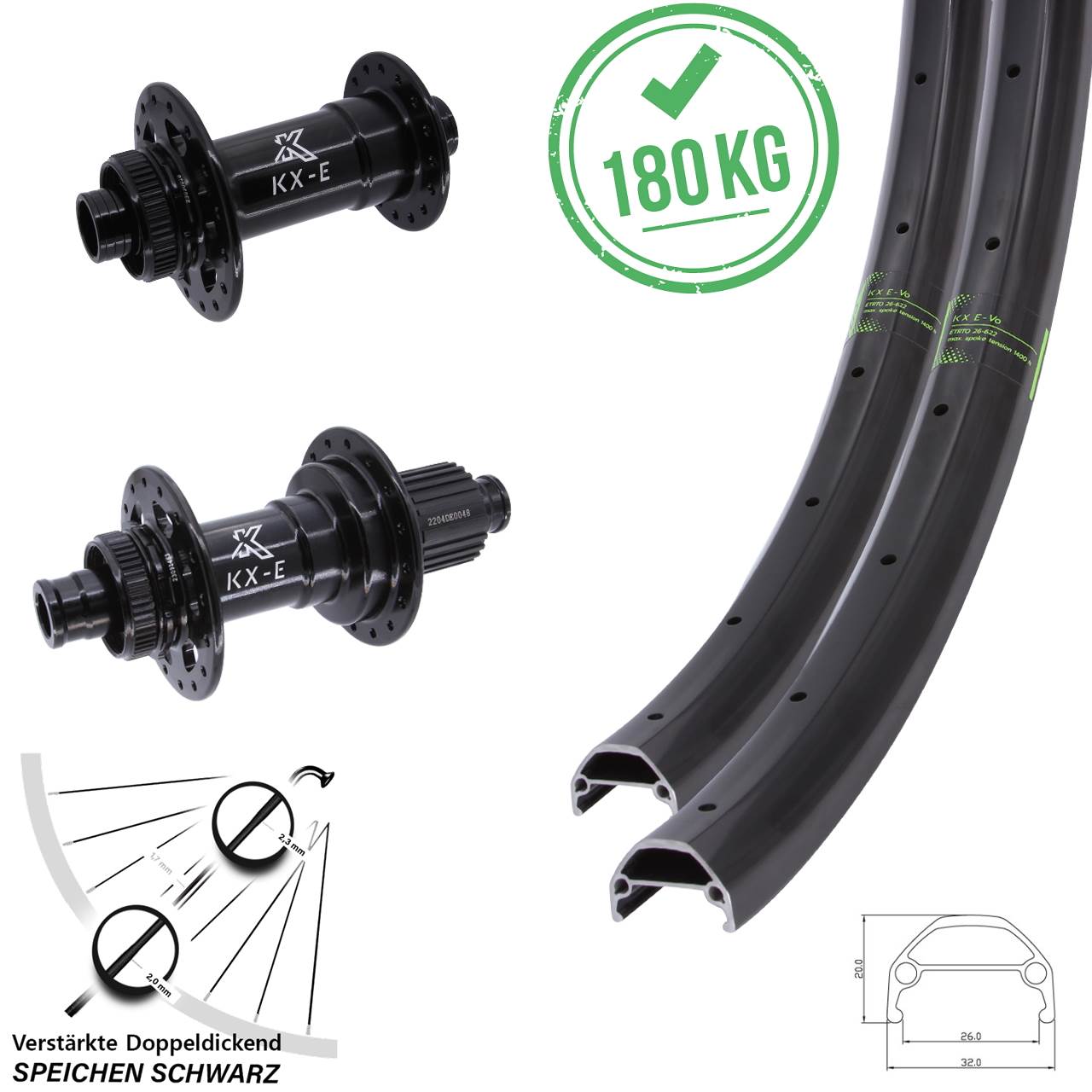 20 Zoll KX-Evo Heavy Duty Boost Laufradsatz 15x110 12x148 Shimano Micro Spline