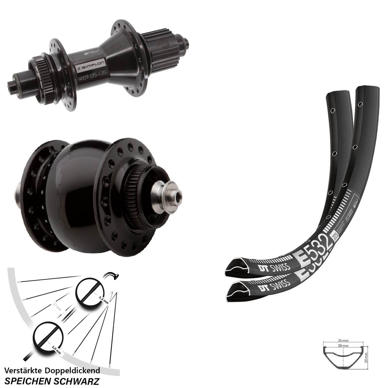 Laufradsatz Centerlock 29 Zoll DT Swiss E 532 370 Hybrid SONdelux Shimano Micro Spline QR