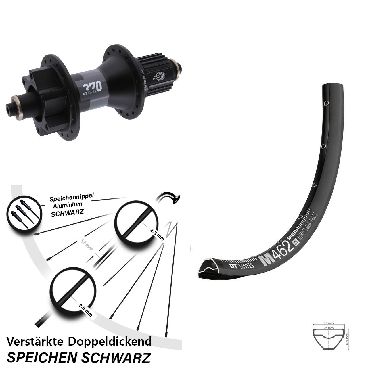 DT Swiss M462-370 Hybrid 650B Hinterrad QR Shimano Micro Spline