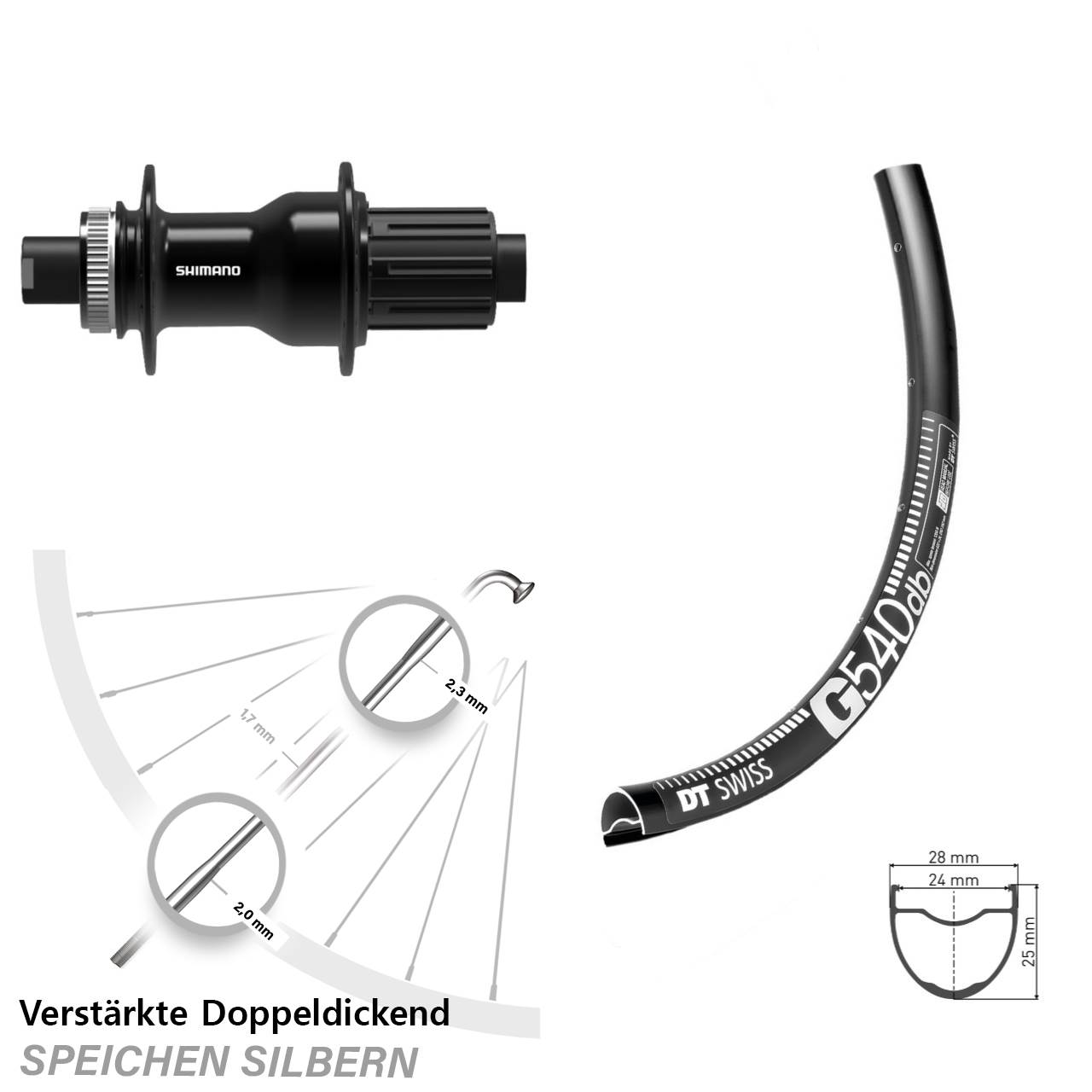 28-29 Zoll DT Swiss G 540 Shimano FH-TC500 Centerlock Hinterrad 12x142 11-12 fach HG