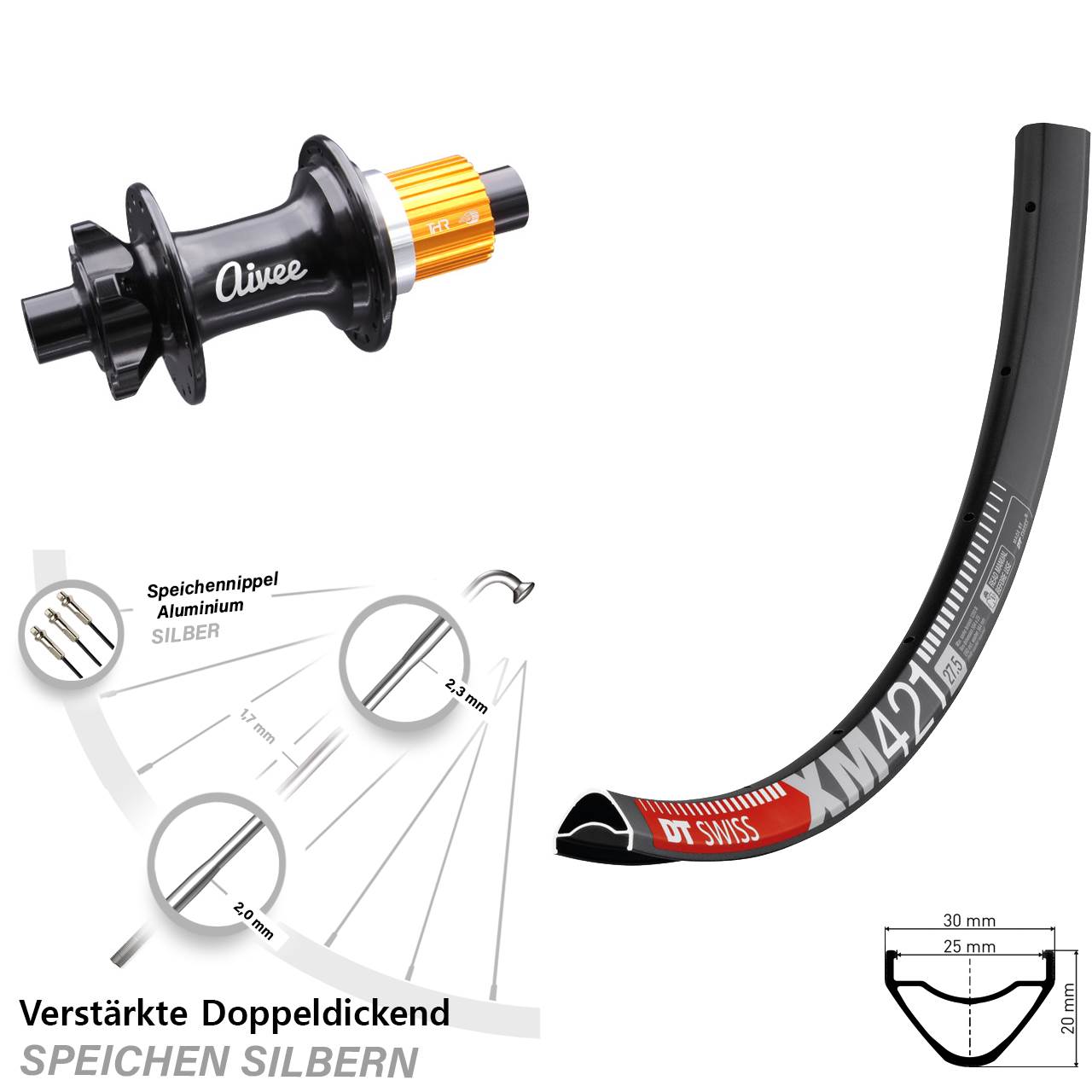 29 Zoll DT Swiss XM421 Aivee Classic Hinterrad 6-Loch 12x148 Shimano Micro Spline