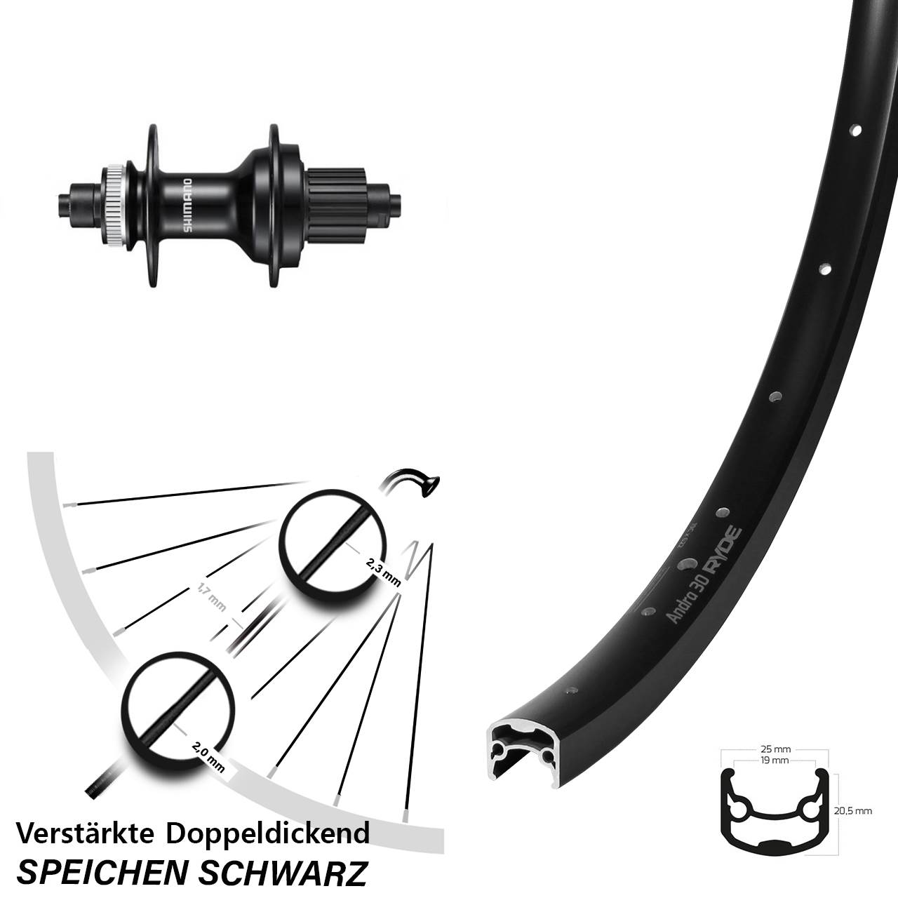 Ryde Andra 30 Disc Shimano FH-MT500 29 Zoll Hinterrad QR Micro Spline