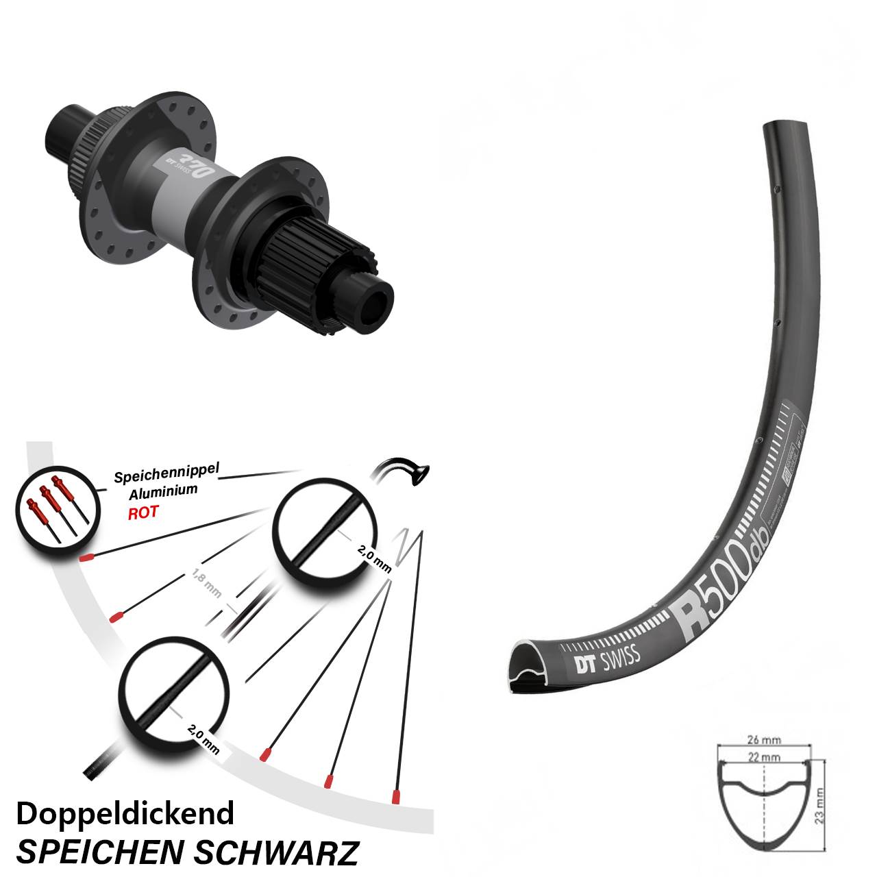 DT Swiss R500-370 28 Zoll Disc Hinterrad 12x142 Shimano Micro Spline