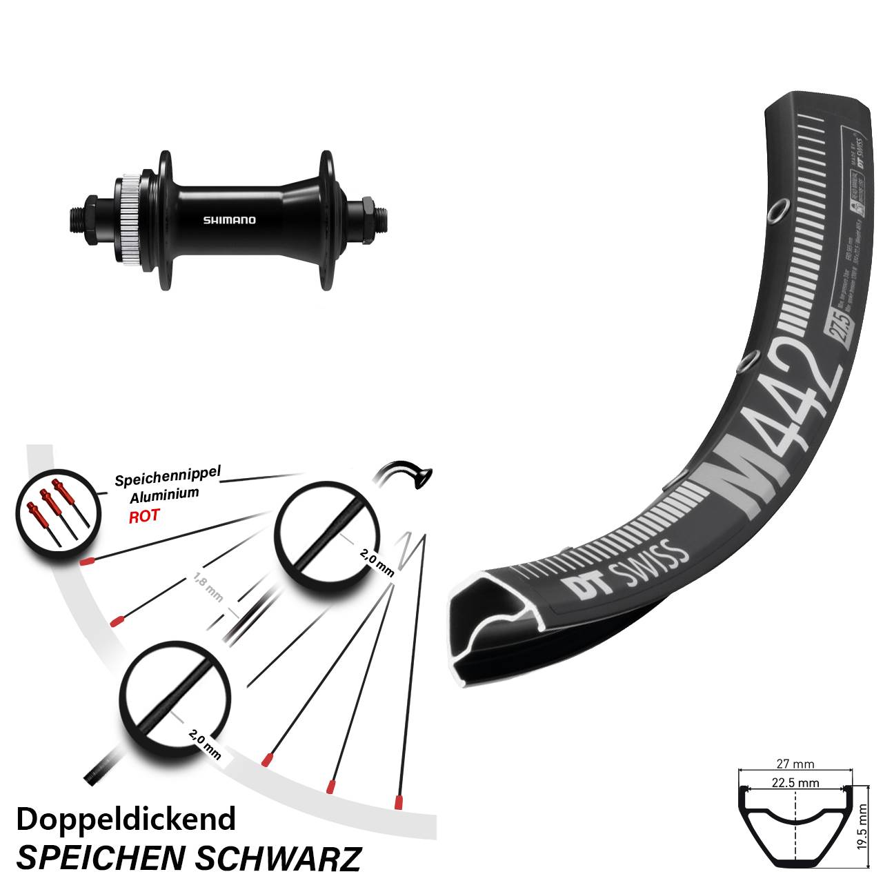 29 Zoll DT Swiss M442 Shimano HB-QC400 Disc Laufrad QR