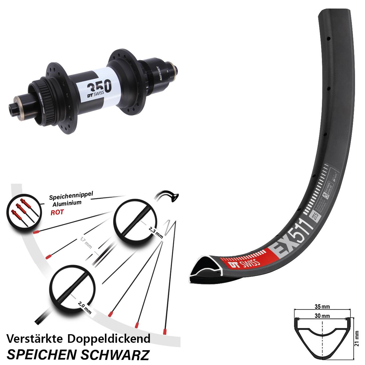 Hinterrad Centerlock 29 Zoll DT Swiss EX511-350 XD 11-12 fach für Schnellspanner