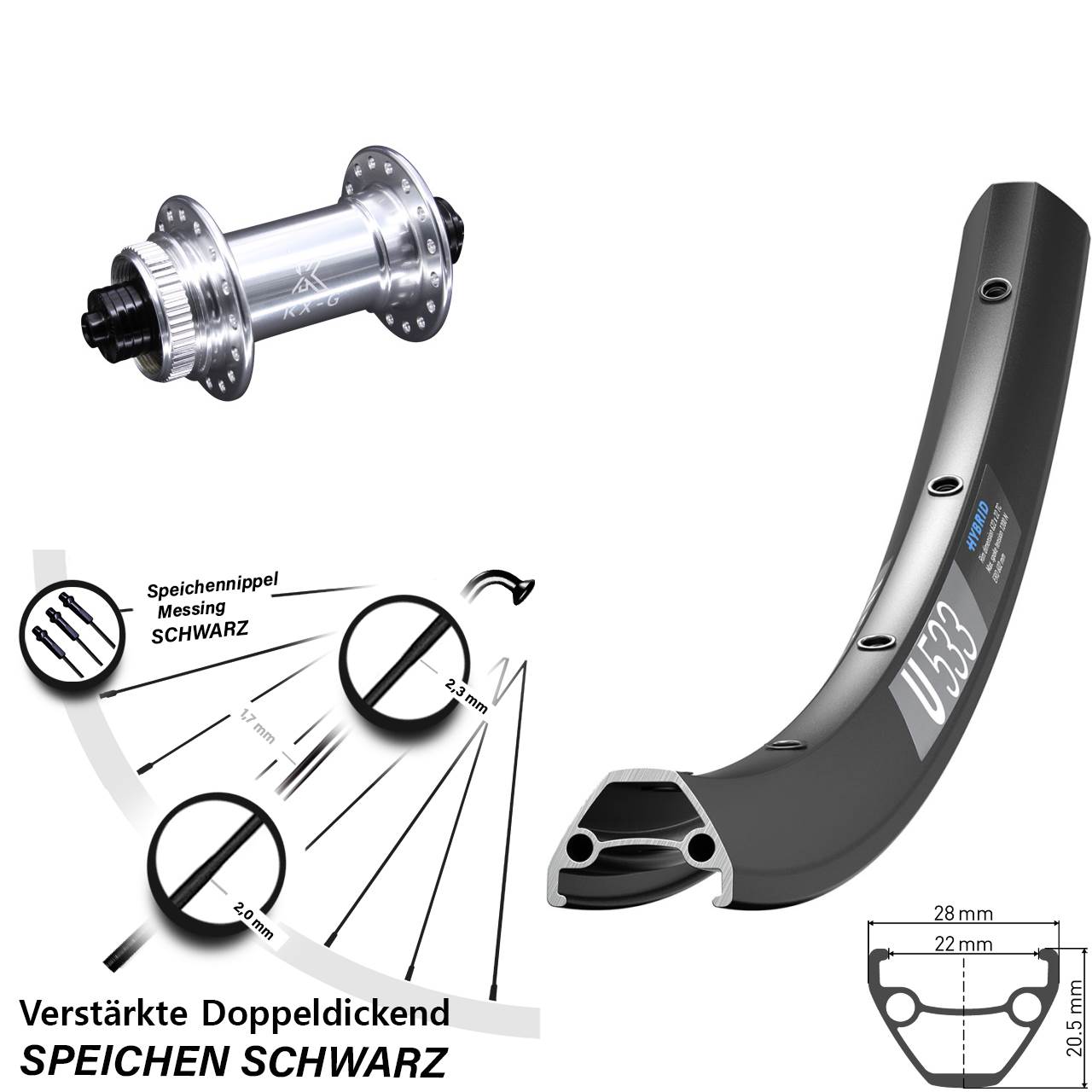26 Zoll DT Swiss U533 KX-G Disc Laufrad für Schnellspanner
