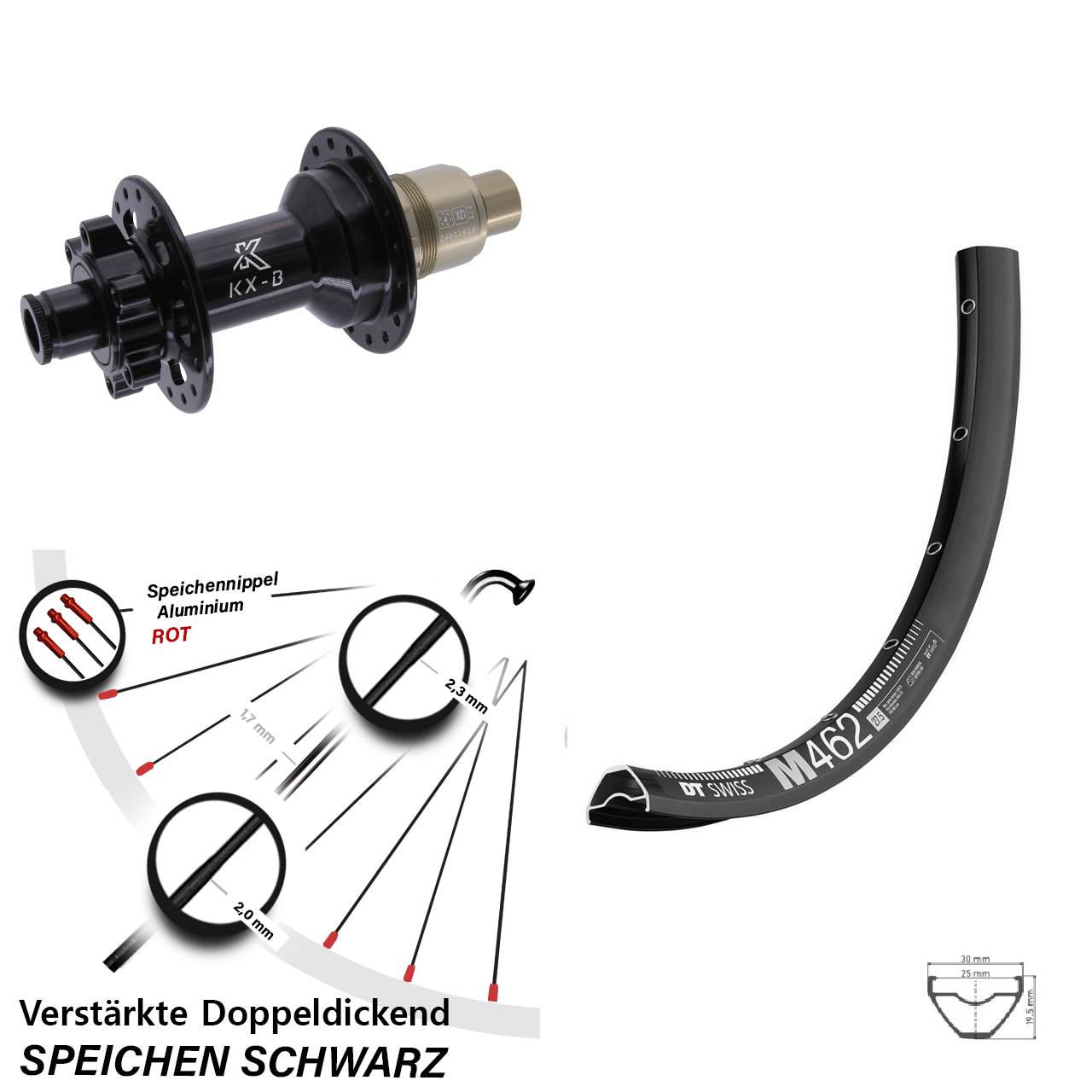 Disc Hinterrad 27,5 Zoll DT Swiss M 462 KX-B SRAM XD 12x148 Boost