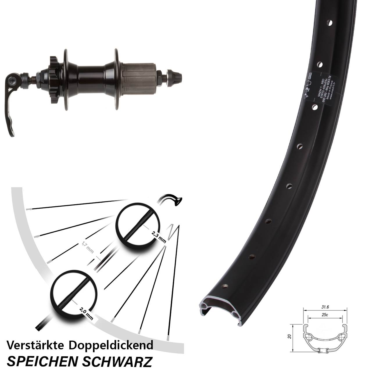 Mach1 Kargo Novatec 20 Zoll 6-Loch Hinterrad für Schnellspanner 8-11 fach