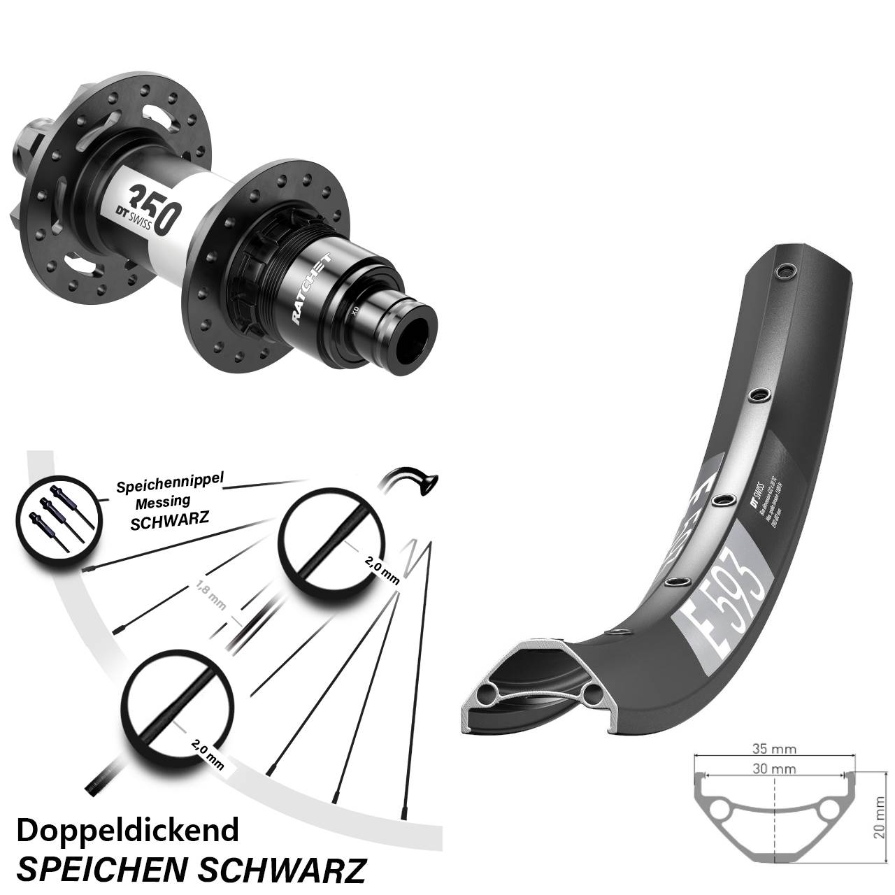 29 Zoll DT Swiss E 593-350 Disc Hinterrad 12x142 SRAM XD