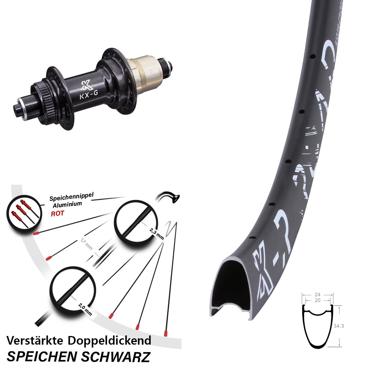29 Zoll KX-R Road verstärkt Hinterrad Centerlock für Schnellspanner XDR 11-12 fach