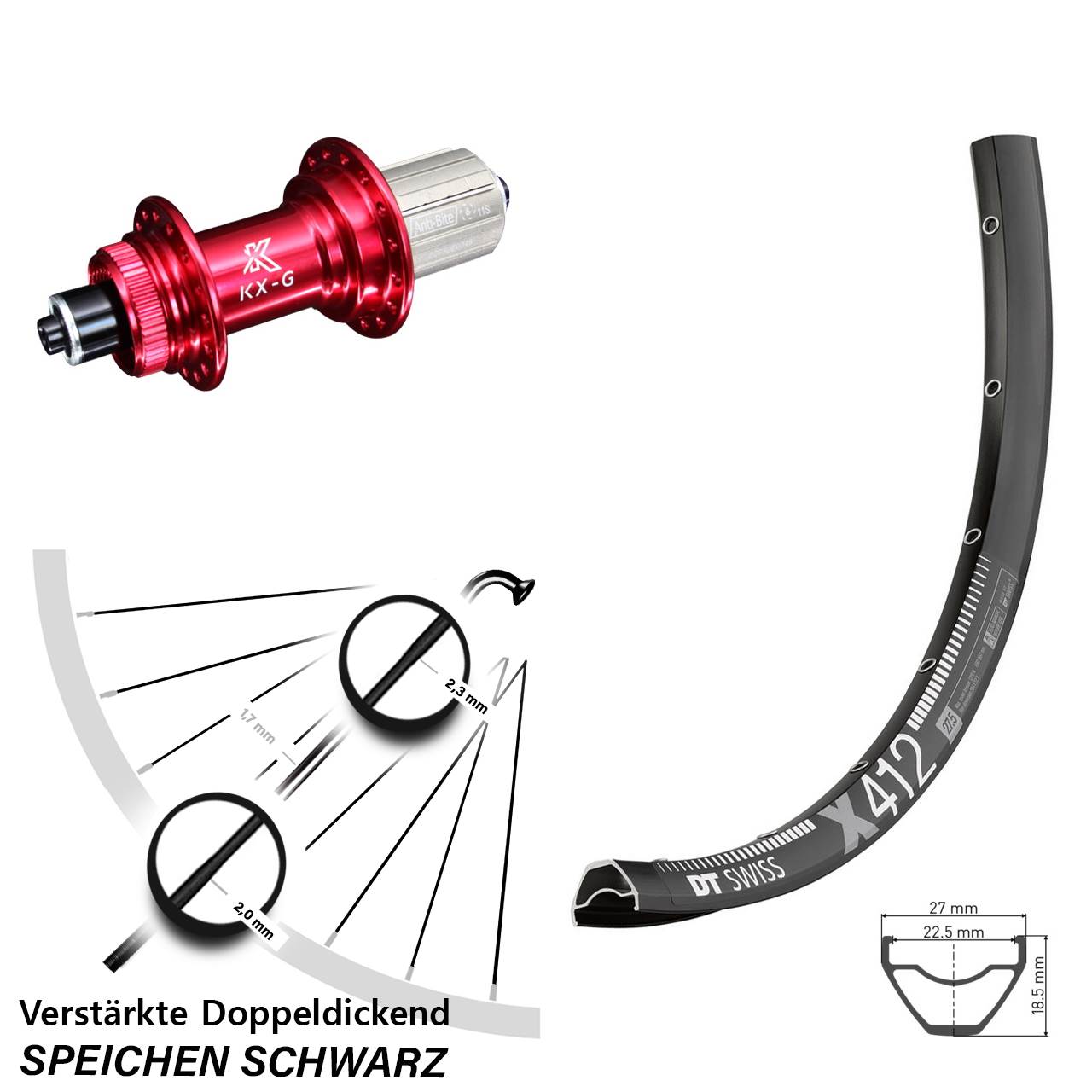 29 Zoll DT Swiss X412 KX-G rot Hinterrad Centerlock für Schnellspanner 8-12 fach HG