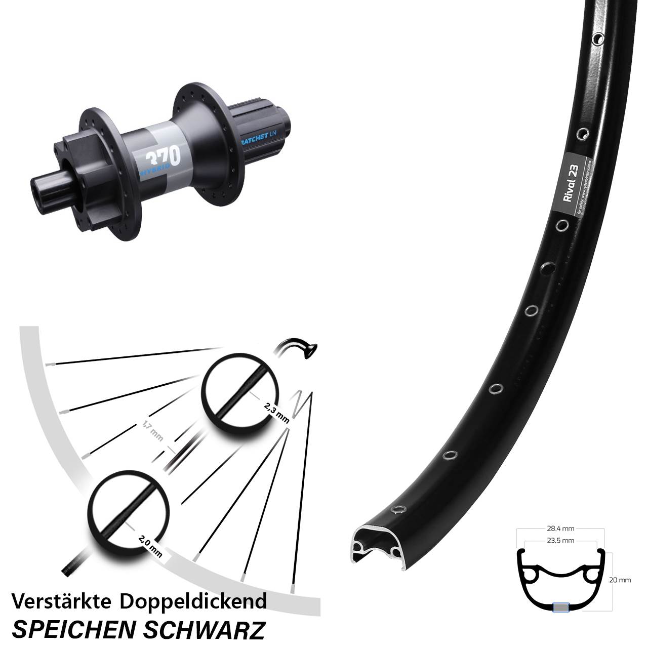 Disc Laufrad 650B Ryde Rival 23 DT Swiss 370 Hybrid 8-11 fach HG 12x148