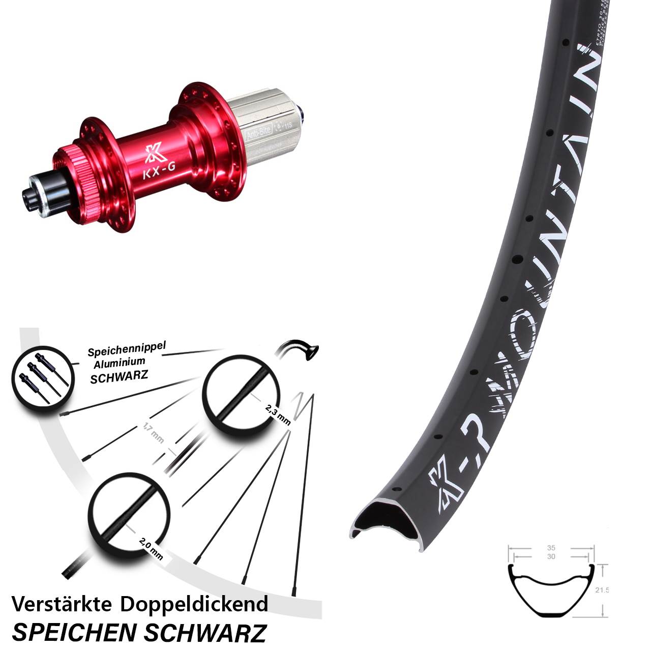 Hinterrad Centerlock 29 Zoll KX-GR Mountain rot 8-12 fach HG QR