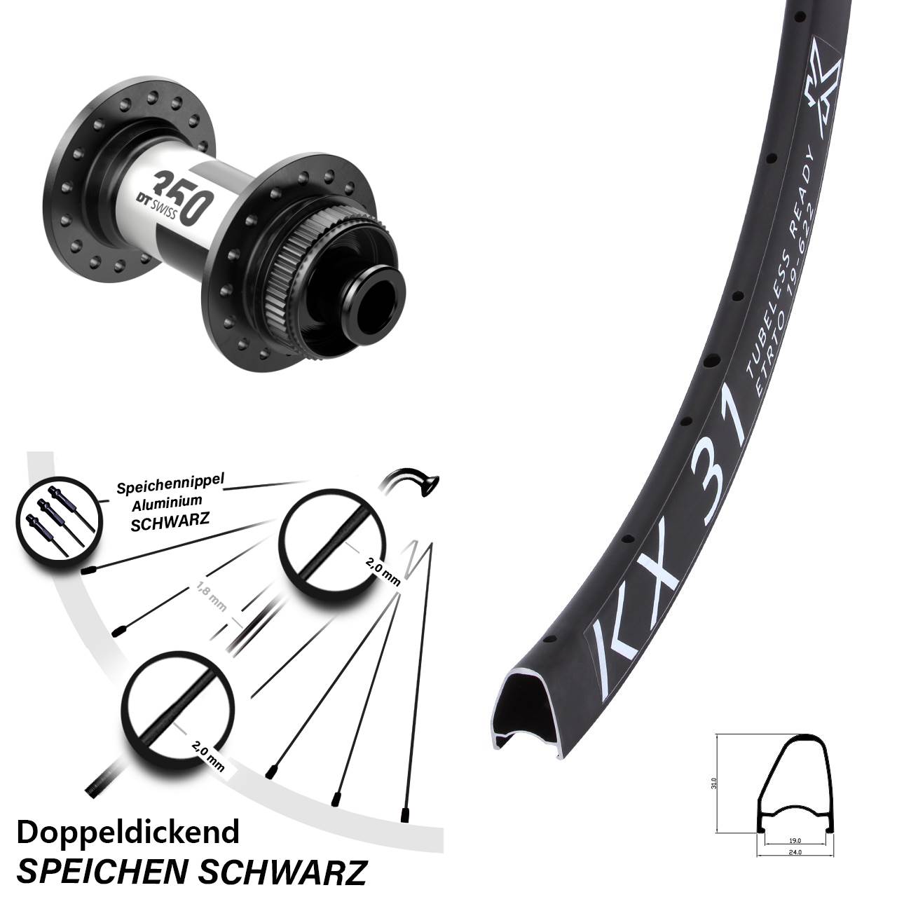 Laufrad 28 Zoll KX 31 OS Disc DT Swiss 350 12x100 Centerlock