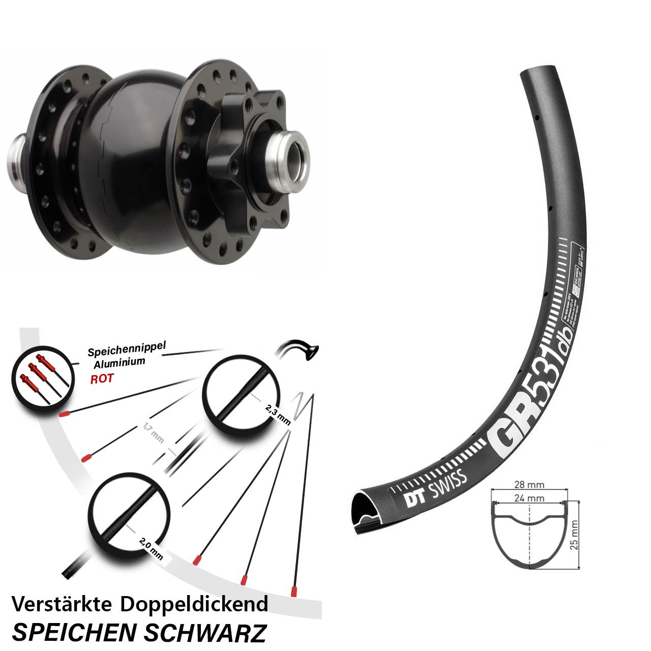 Vorderrad 27,5 Zoll DT Swiss GR 531 Dynamo Boost SON 28-12x110 für 6-loch