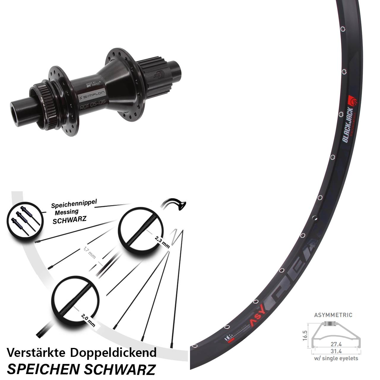 Disc Laufrad 27,5 Zoll Rodi Ready 27 DT Swiss 370 Hybrid Micro Spline 12x142