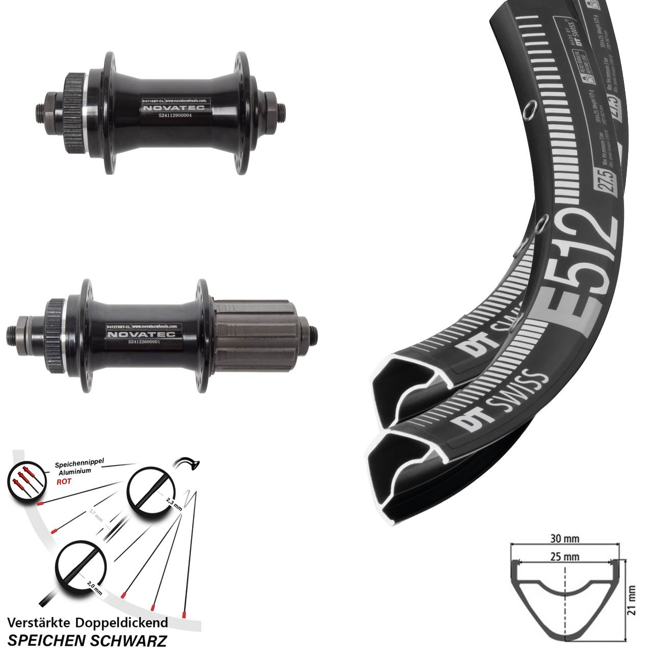 Centerlock Laufradsatz 29 Zoll DT Swiss E 512 Novatec D471 Novatec D472 8-12 fach HG QR