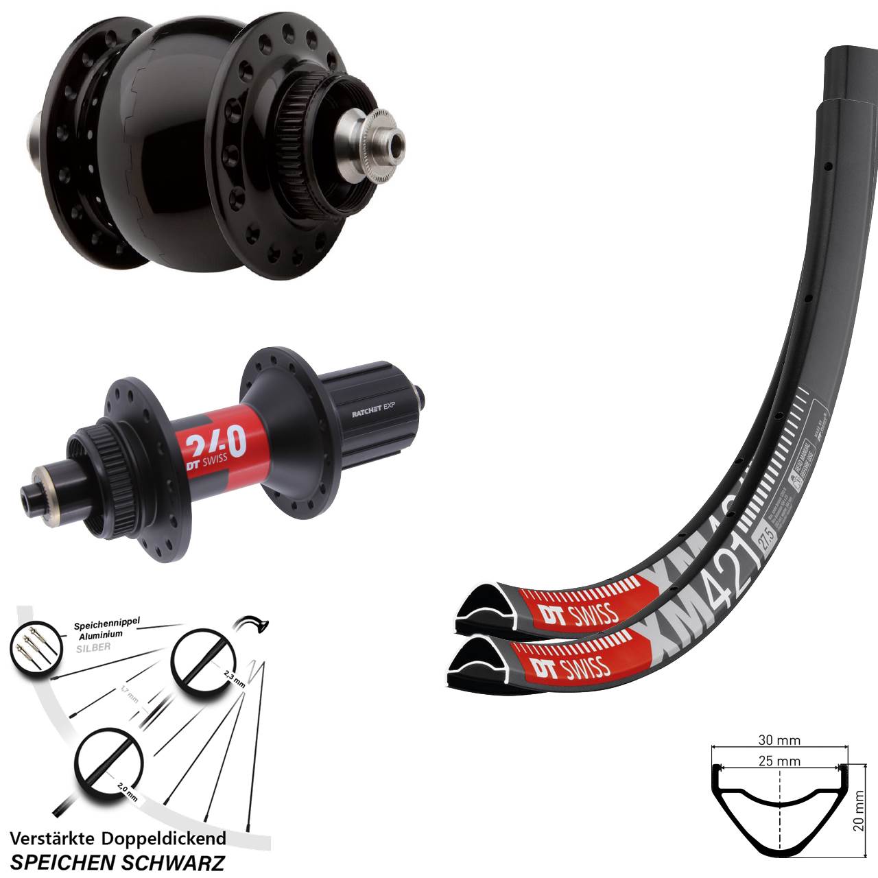 Laufradsatz Centerlock für Schnellspanner 650B DT Swiss XM 421 240 SON 28 11-12 fach