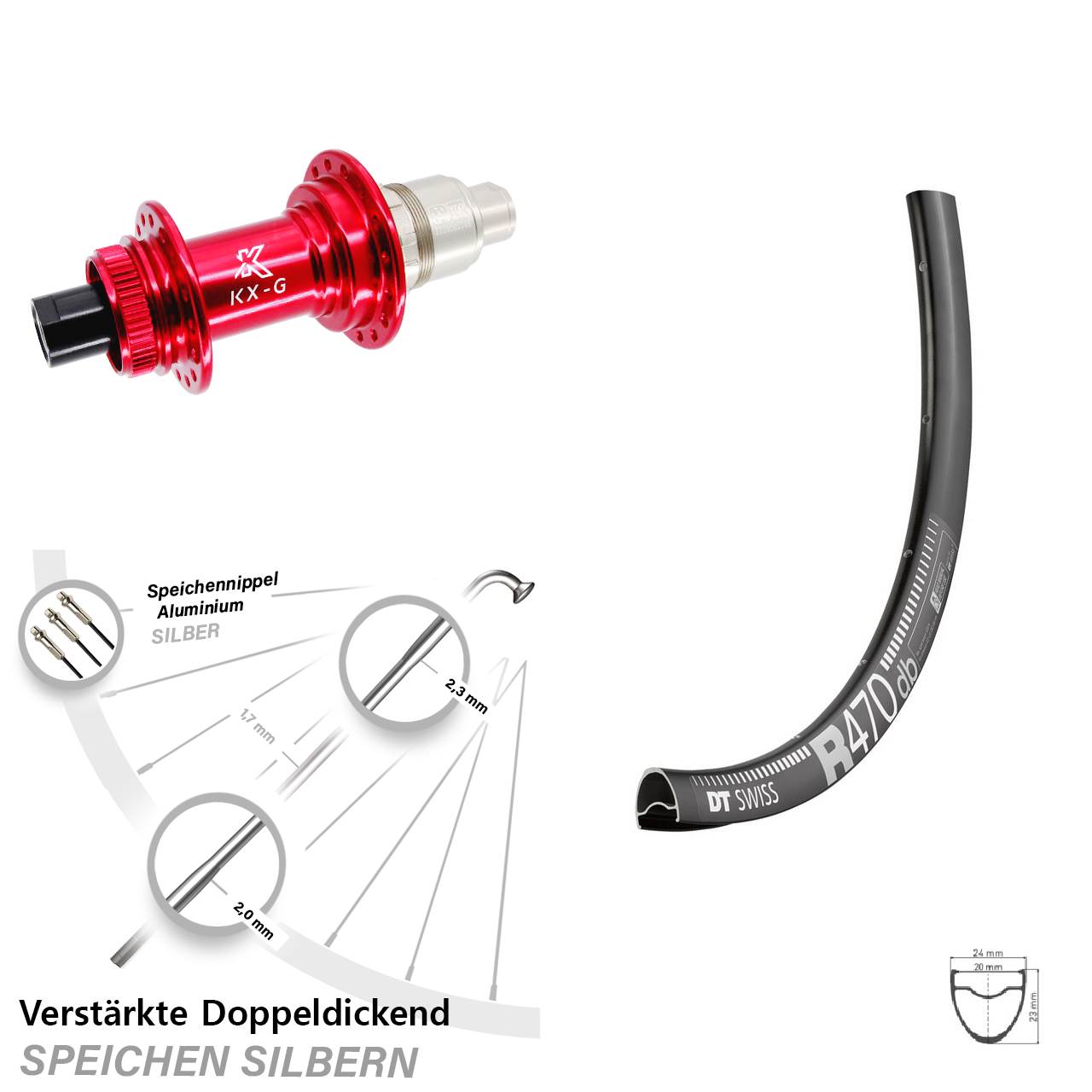 DT Swiss R 470 KX-G rot 28 Zoll Centerlock Hinterrad 12x142 XDR