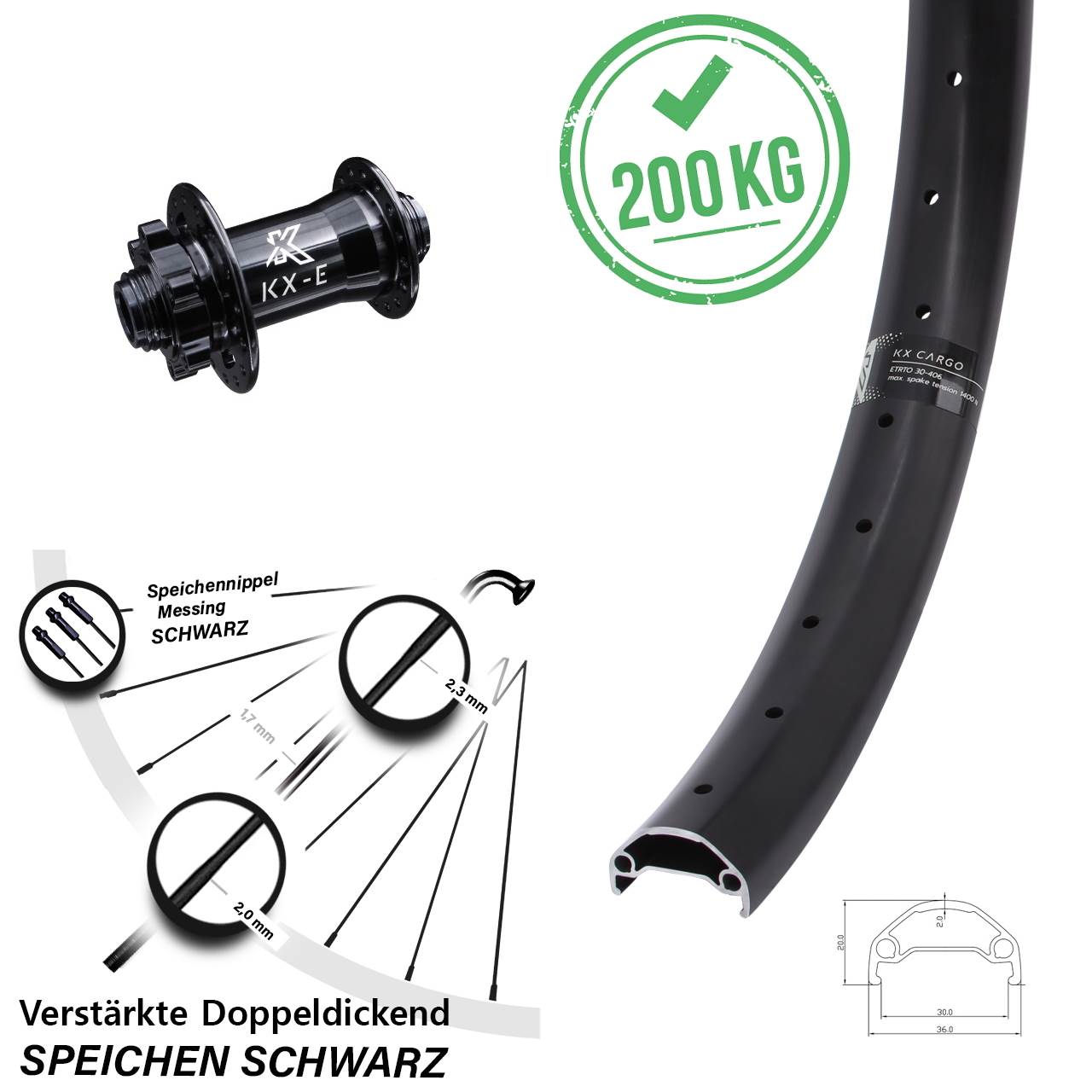 29 Zoll Vorderrad 6-Loch 15x100 KX-E Cargo verstärkt