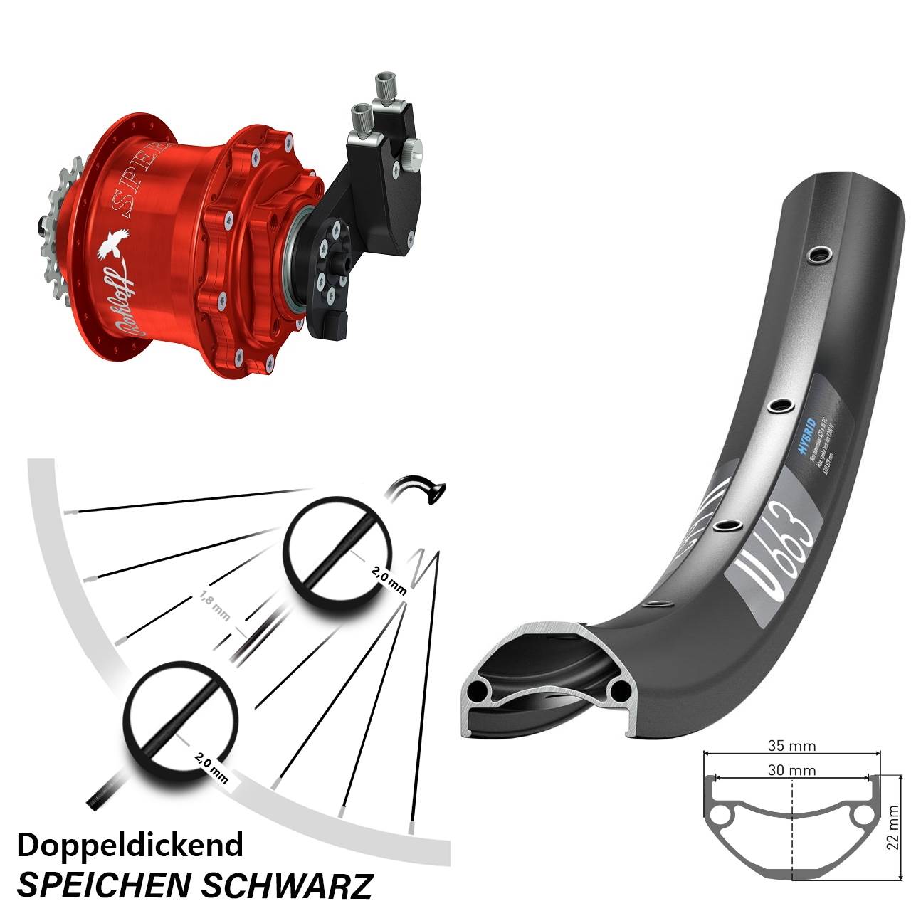Disc Hinterrrad 27,5 Zoll DT Swiss U 663 Rohloff Speedhub 500/14 CC DB OEM rot