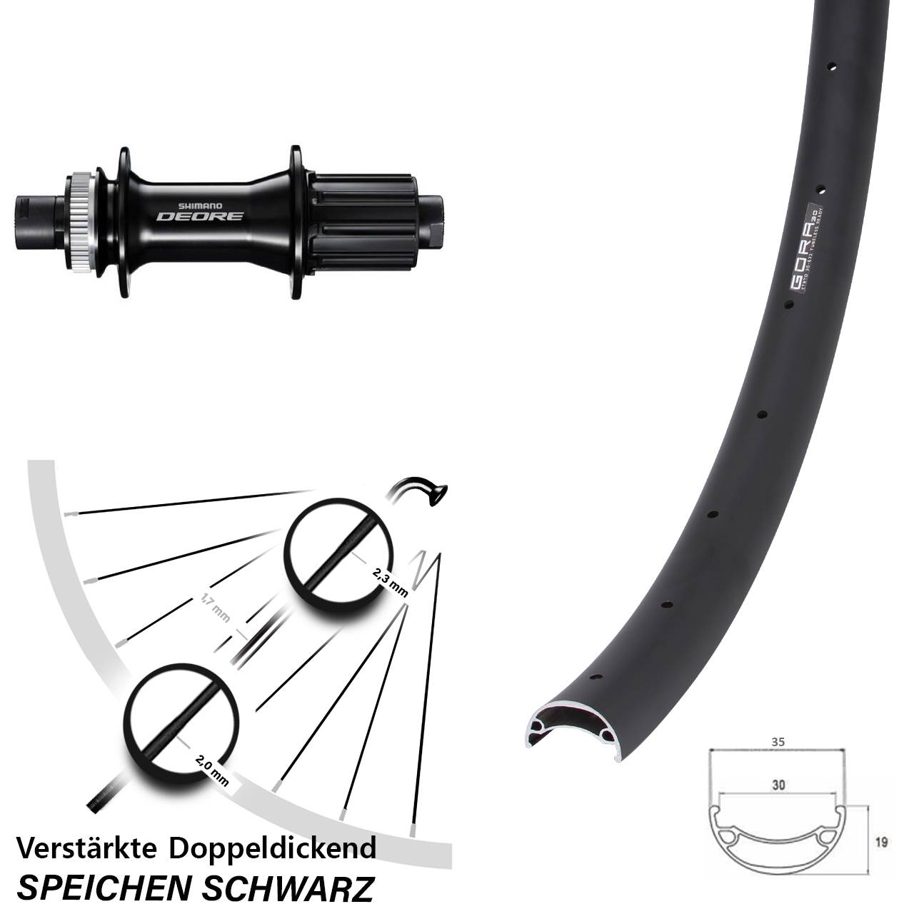 Disc Laufrad 26 Zoll Gora 30 Shimano Deore 8-11 fach 12x148