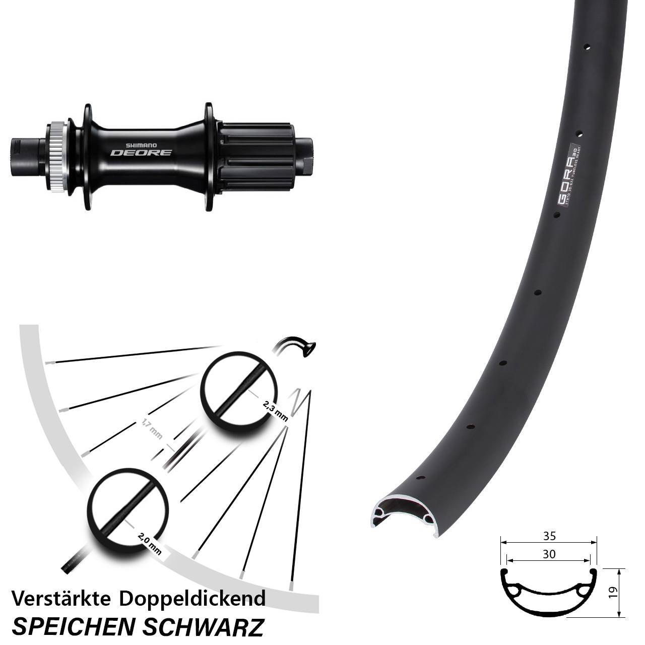 Disc Laufrad 26 Zoll Gora 30 Shimano Deore 8-11 fach 12x148