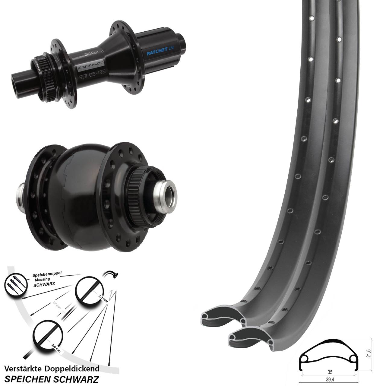 Laufradsatz Disc 27,5 Zoll Ambrosio E35 DT Swiss 370 Hybrid SONdelux 8-11 fach 12x100/142