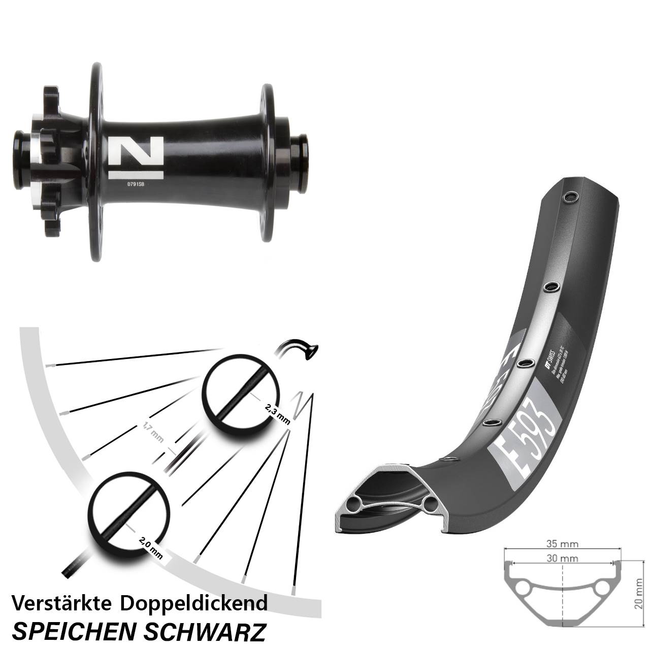 27,5 Zoll DT Swiss E 593 Novatec D791 Disc Vorderrad 15x100