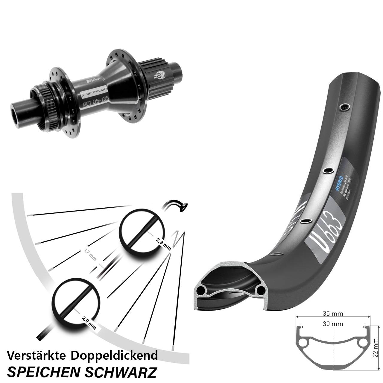 Disc Hinterrad 12x142 29 Zoll DT Swiss U663 370 Hybrid Micro Spline