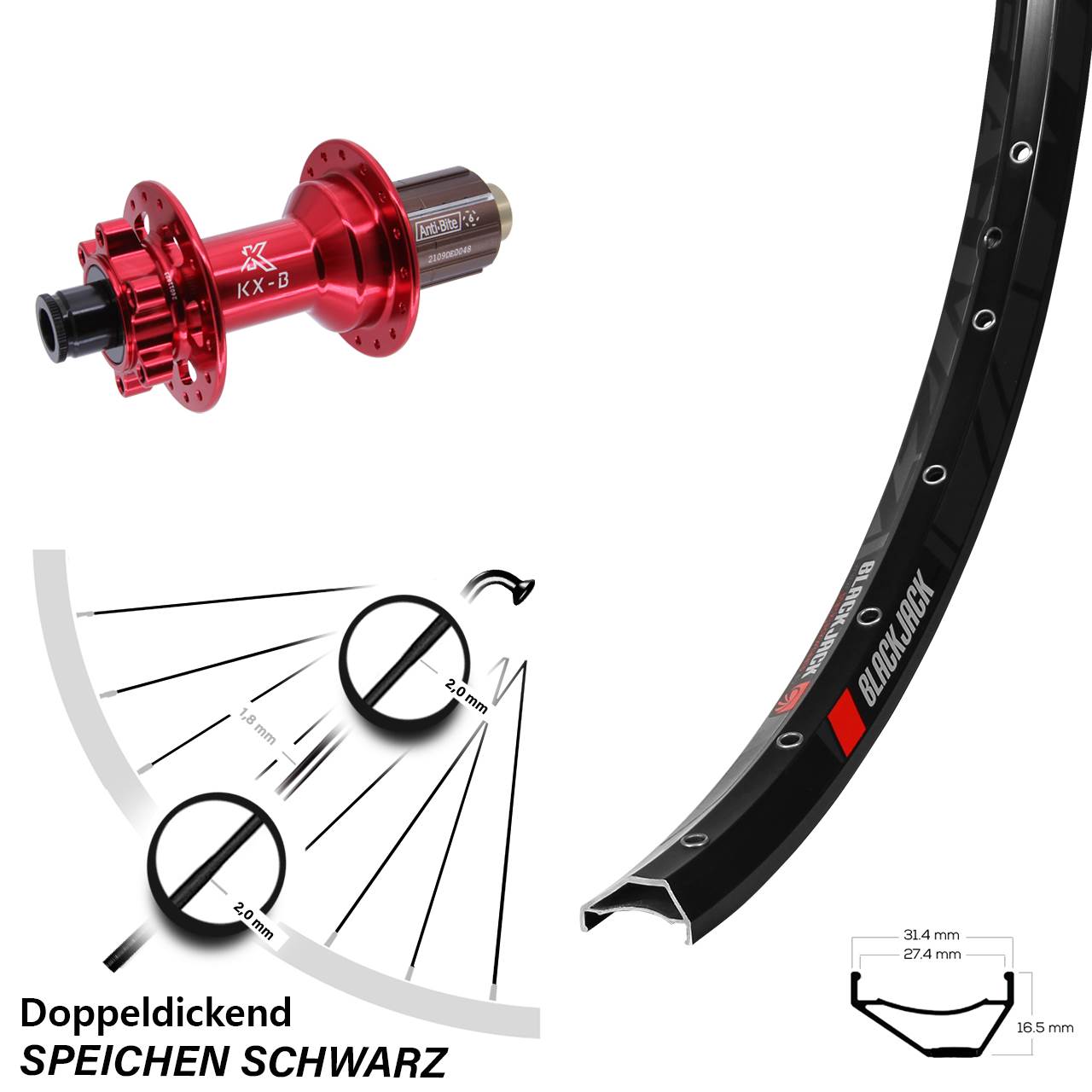 6-Loch Hinterrad 29 Zoll Rodi Ready 27 KX-B rot 8-12 fach 12x148