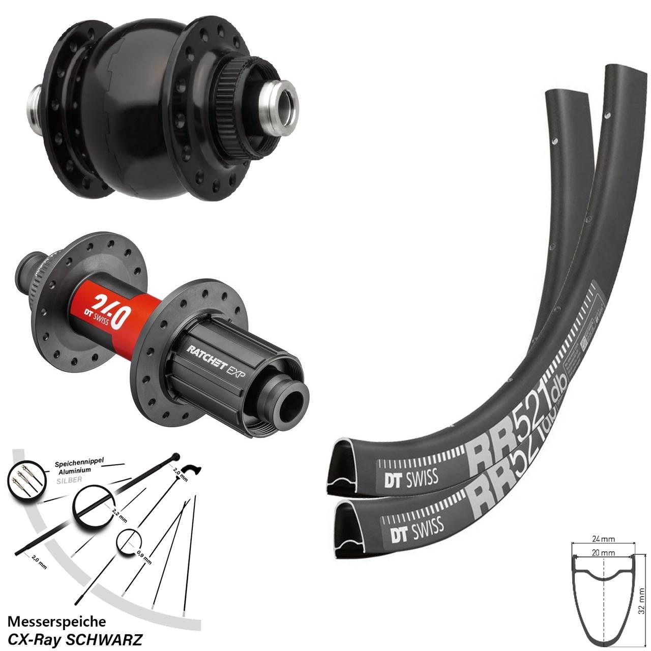 Disc Laufradsatz 28 Zoll DT Swiss RR 521-240 EXP SON delux 11-12 fach 12x100/142 CX-Ray
