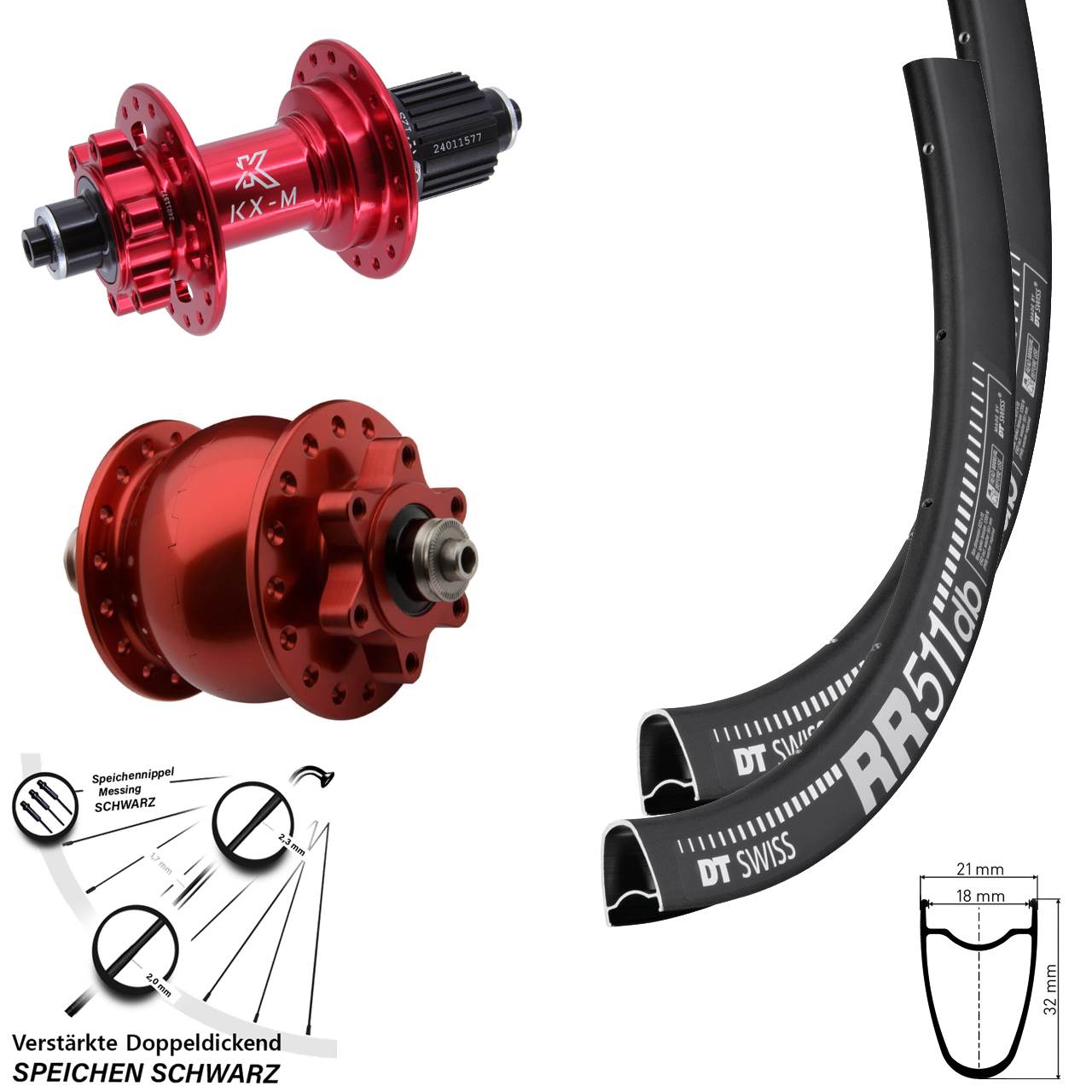 DT Swiss RR 511 KX-M SON 28 Zoll Disc Laufrad-Satz rot Micro Spline QR