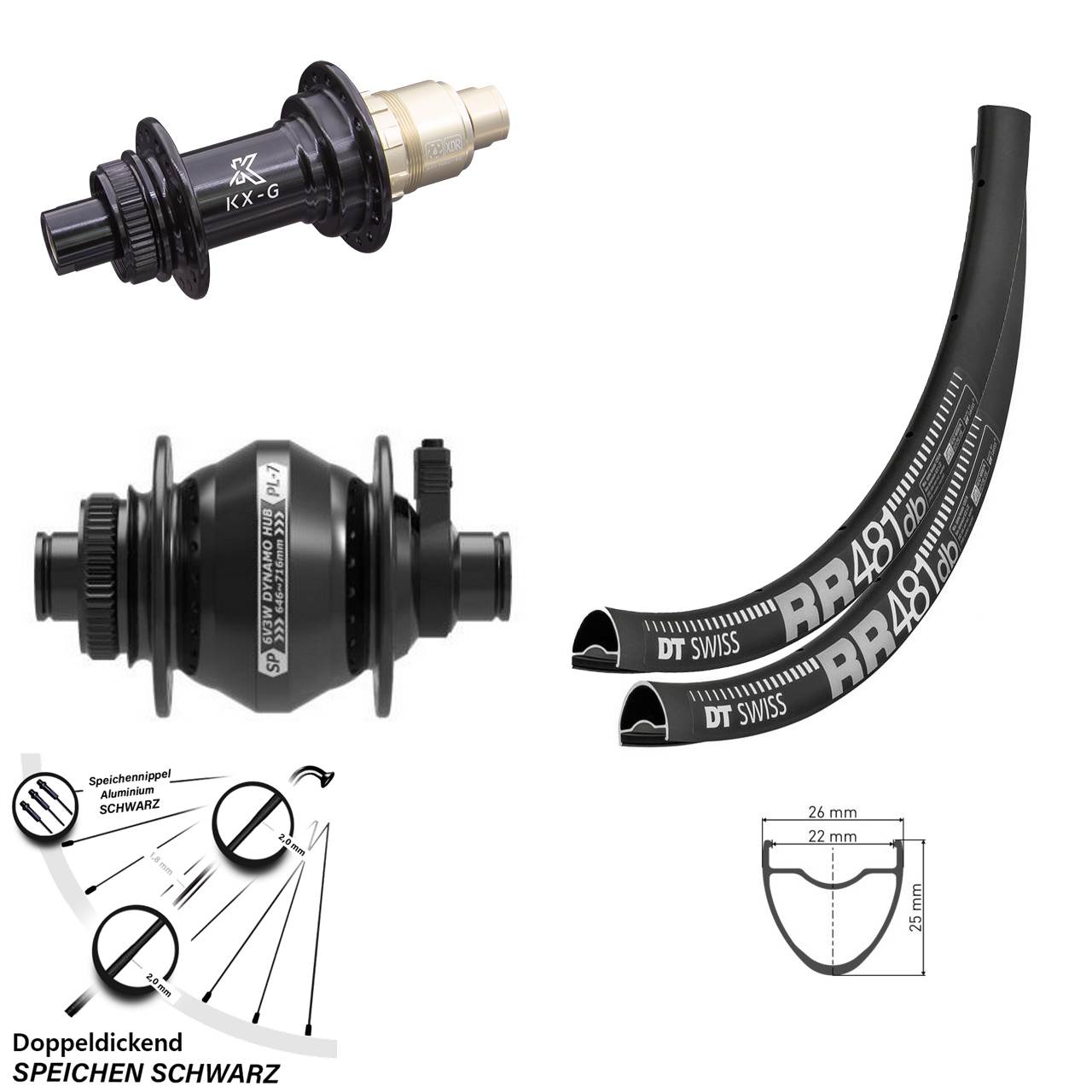 Laufradsatz 12x100/142 28 Zoll DT Swiss RR 481 KX-G SP PL-7 SRAM XDR