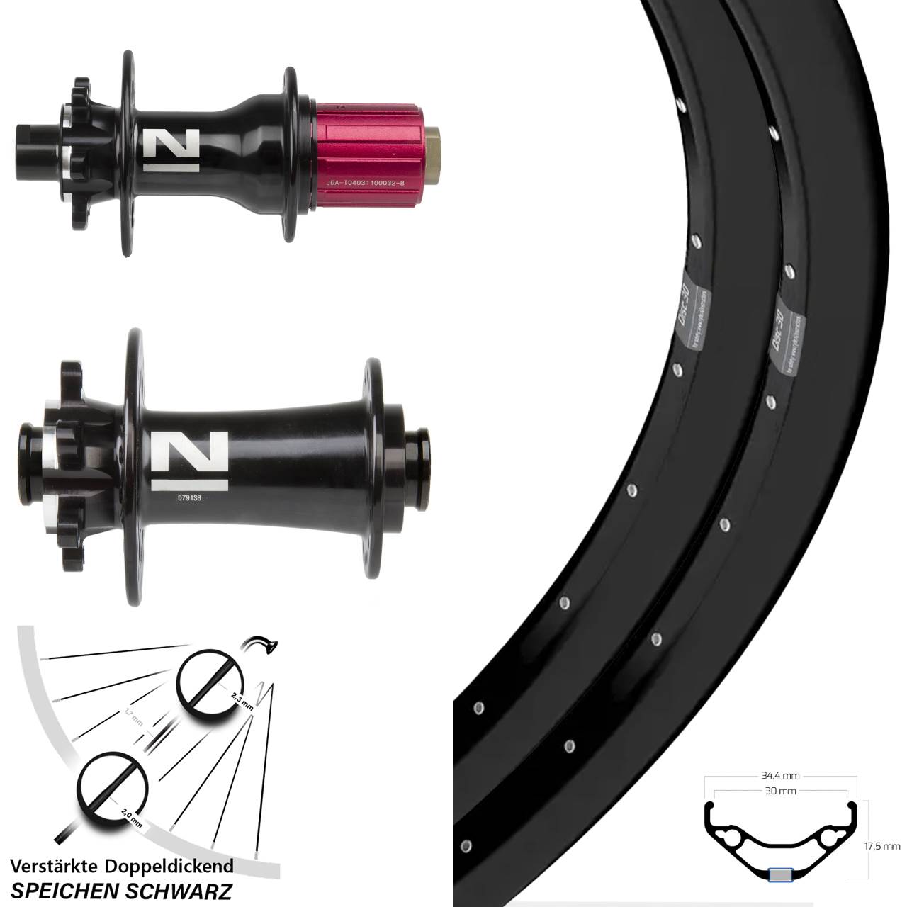 6-Loch Laufradsatz 27,5 Zoll Ryde Disc 30 Novatec D791 D792 8-12 fach 15x100 12x142