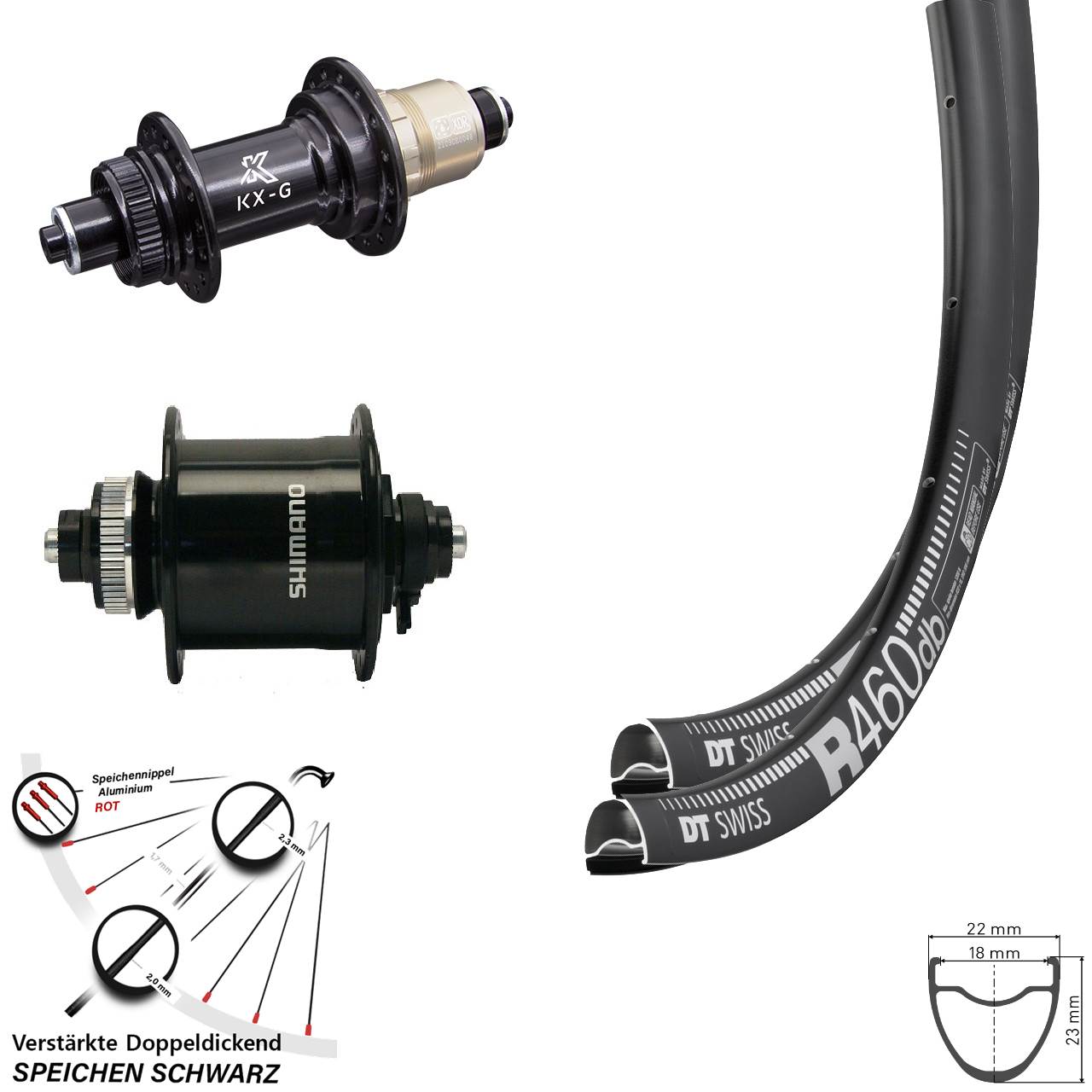 Laufradsatz für Schnellspanner 28 Zoll DT Swiss R 460 KX-G Shimano DH-UR700-3D XDR