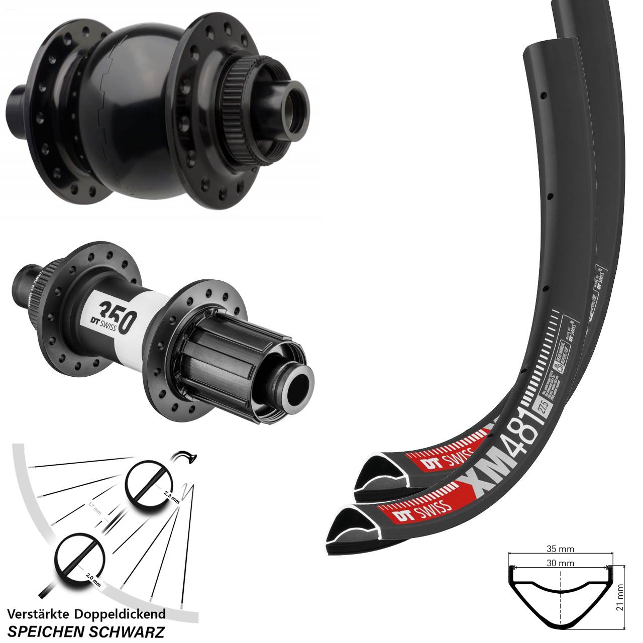 27,5 Zoll DT Swiss XM 481 350 SON 28 Laufradsatz Centerlock 15x110 12x148 8-11