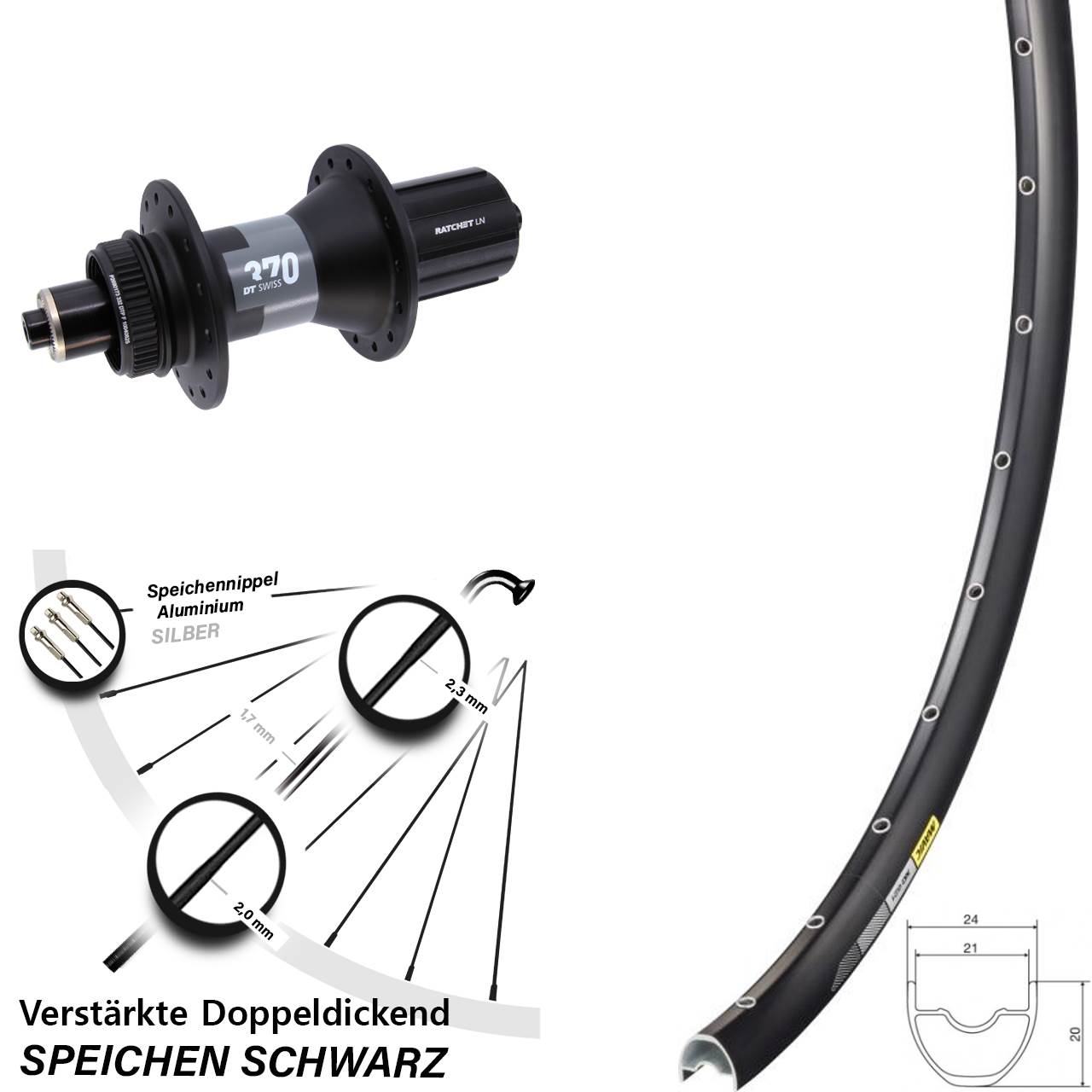 Hinterrad 29 Zoll Mavic XC621 DT Swiss 370 Road Centerlock 5/135 8-12 fach