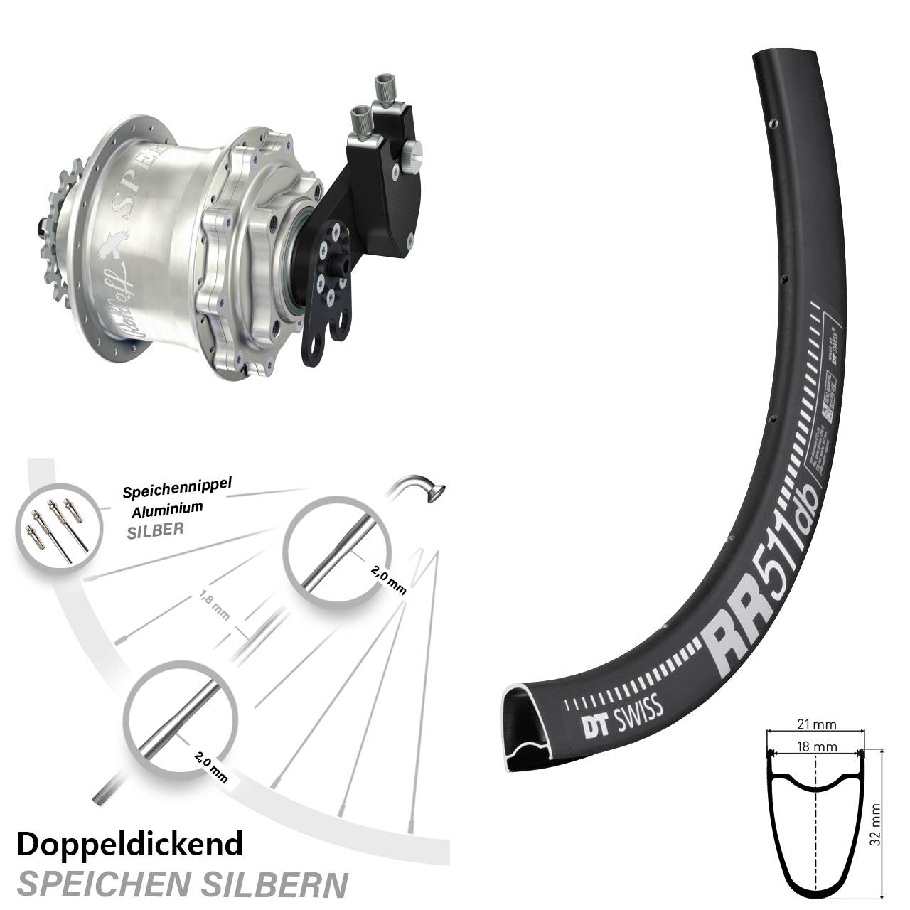 DT Swiss RR511 Rohloff Speedhub 500/14 CC DB Tandem 28 Zoll Disc Hinterrrad