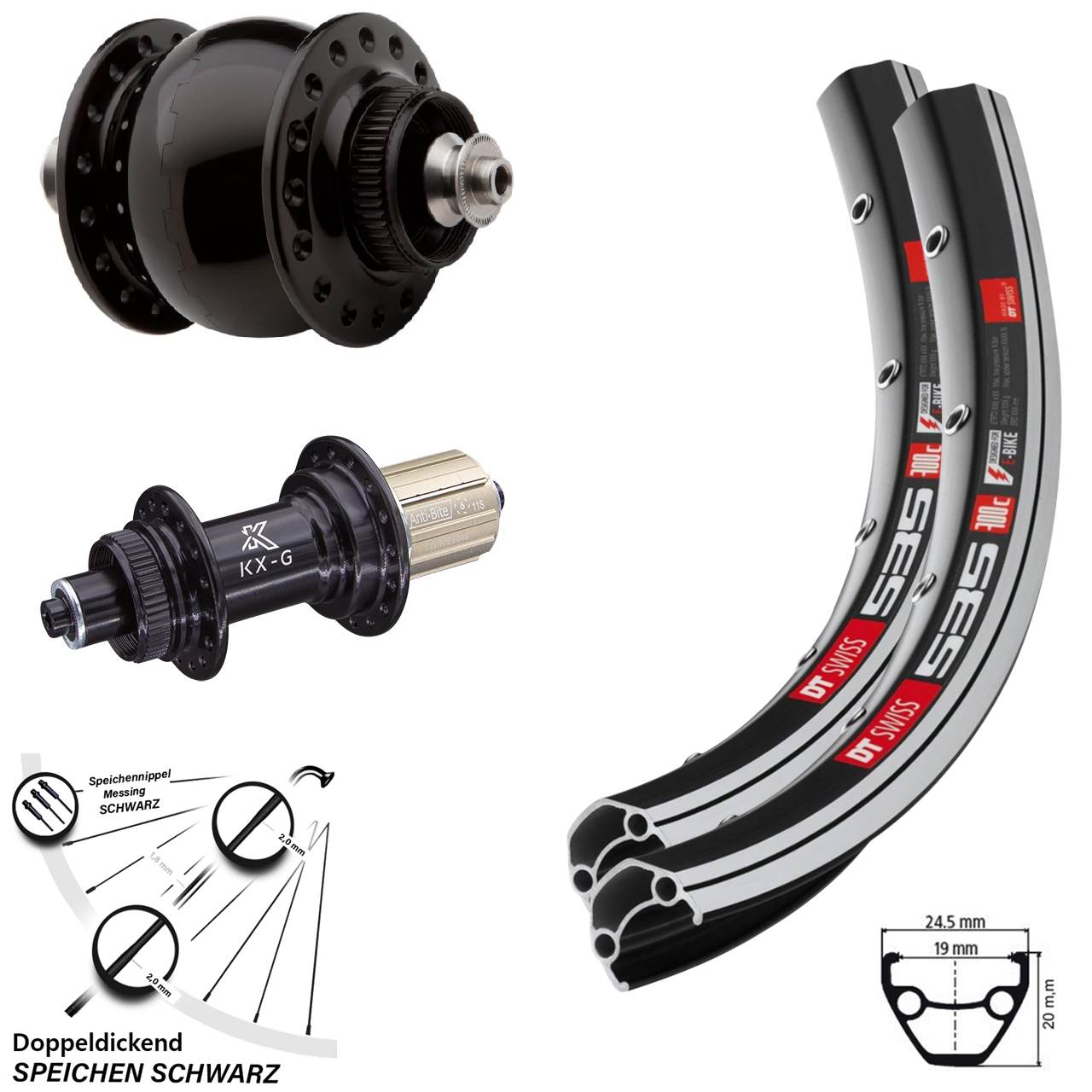 DT Swiss 535 KX-G SONdelux 28 Zoll Laufradsatz für Schnellspanner 8-12 fach HG