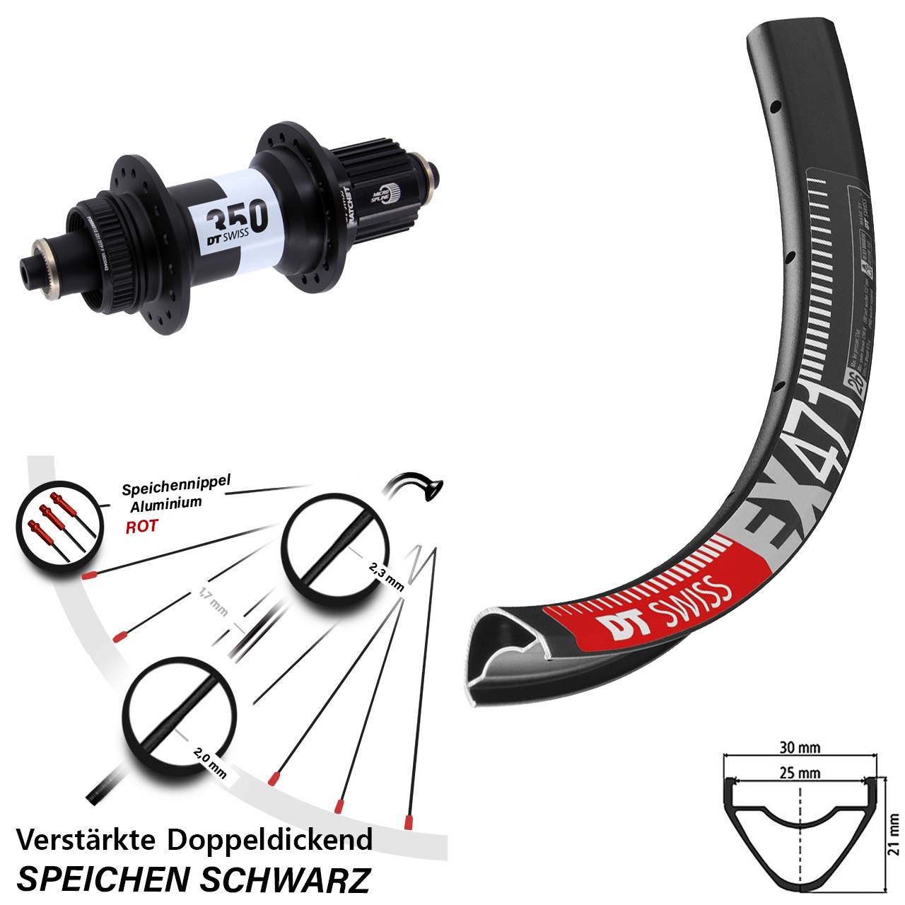 Hinterrad für Schnellspanner 26 Zoll DT Swiss EX 471-350 Micro Spline