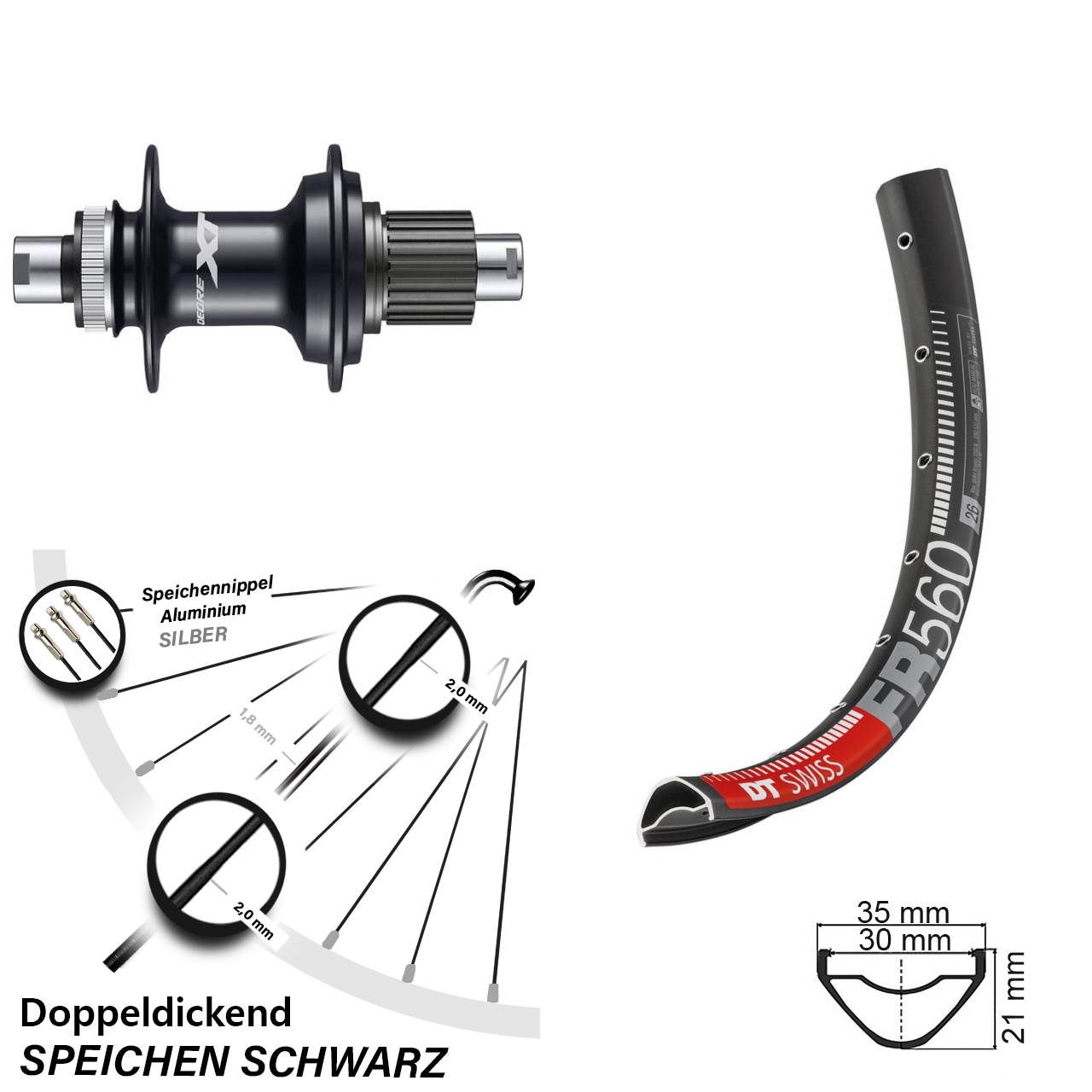 Hinterrad Centerlock 12x142 26 Zoll DT Swiss FR 560 Shimano XT Shimano Micro Spline