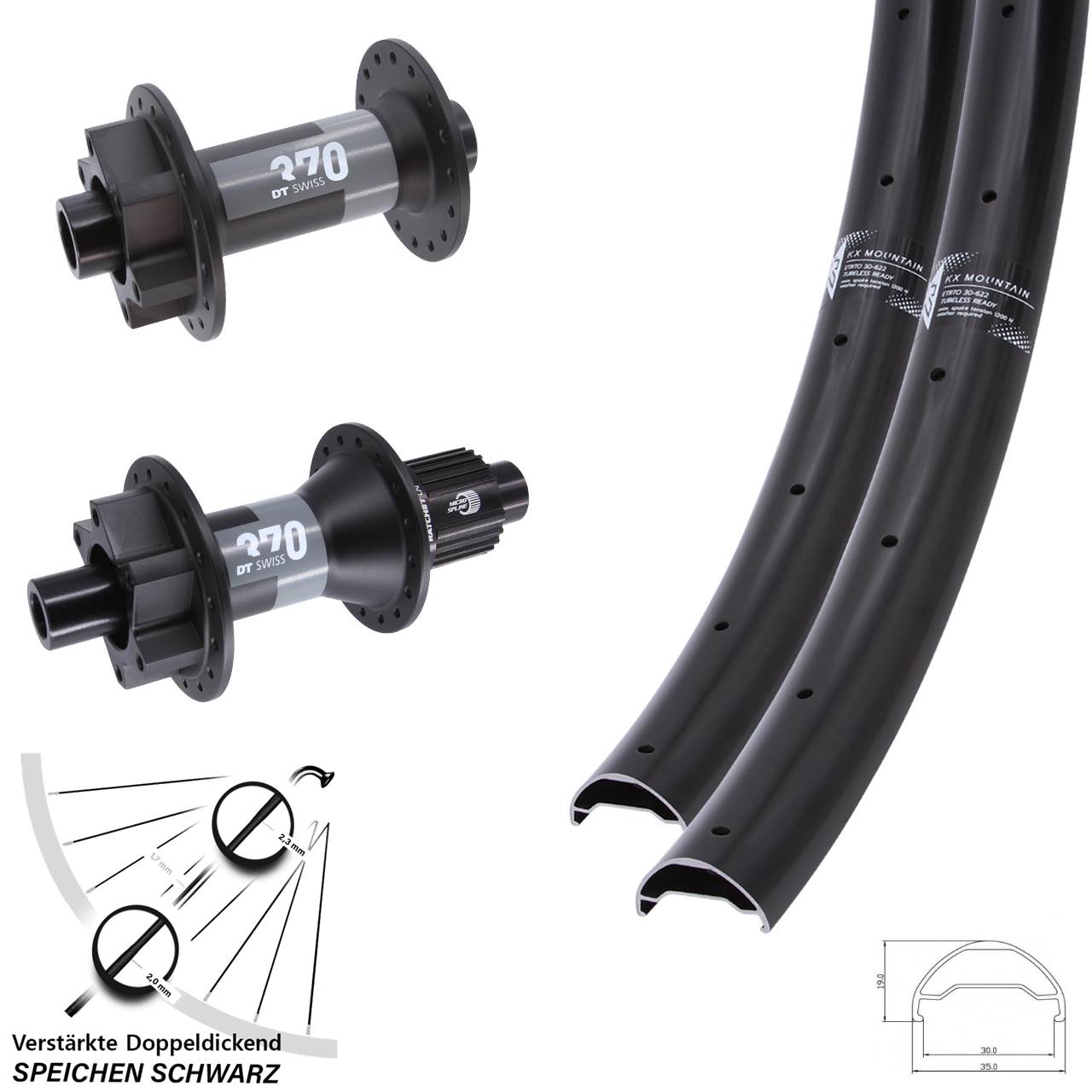 Boost Laufradsatz 6-Loch 15x110 12x148 29 Zoll KX Mountain TR DT Swiss 370 Micro Spline