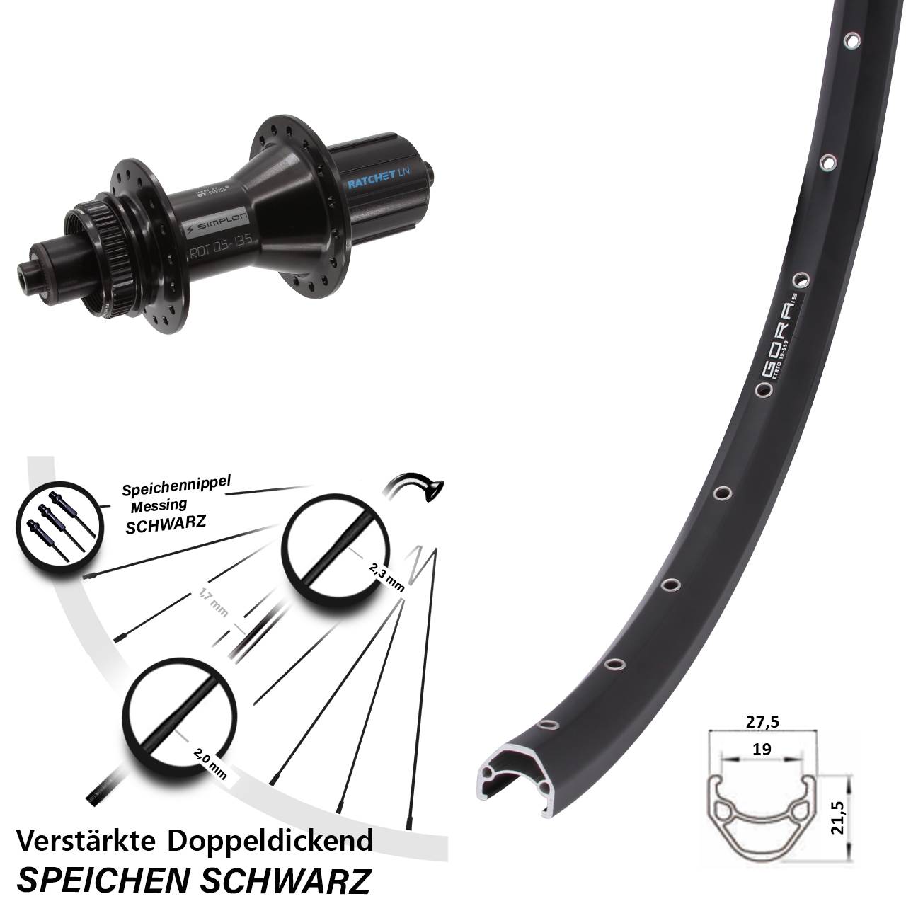 Gora 19 DT Swiss 370 Hybrid 28/29 Zoll Centerlock Hinterrad für Schnellspanner 8-11fach HG