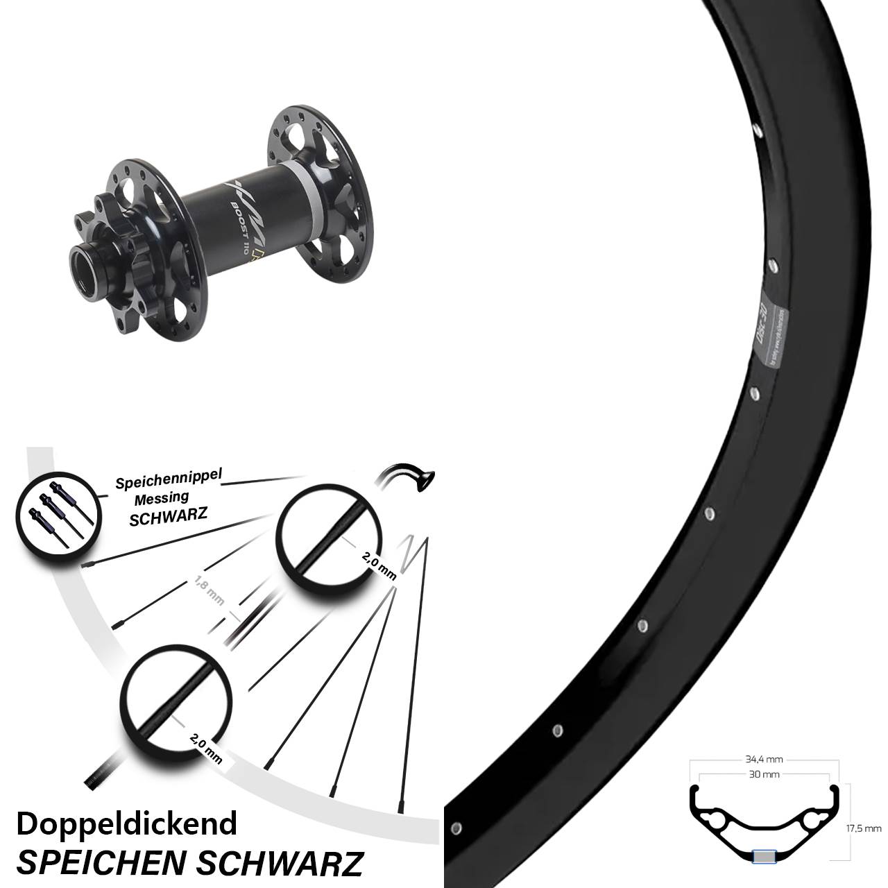29 Zoll Ryde Disc 30 Miche XMH 550 6-Loch Vorderrad 15x110 Boost