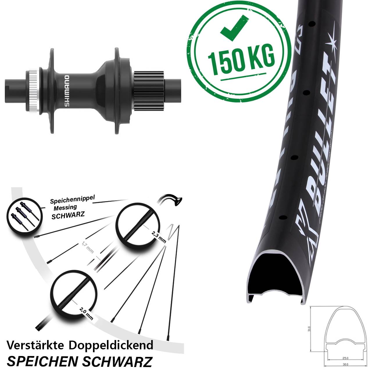 Hinterrad Centerlock 28 Zoll KX Bullet Shimano FH-MT410 Micro Spline 12x142